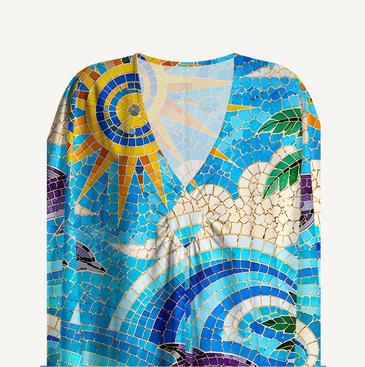 Sunset Mosaic Wave Dolphin Kimono Sleeve Kaftan Dress