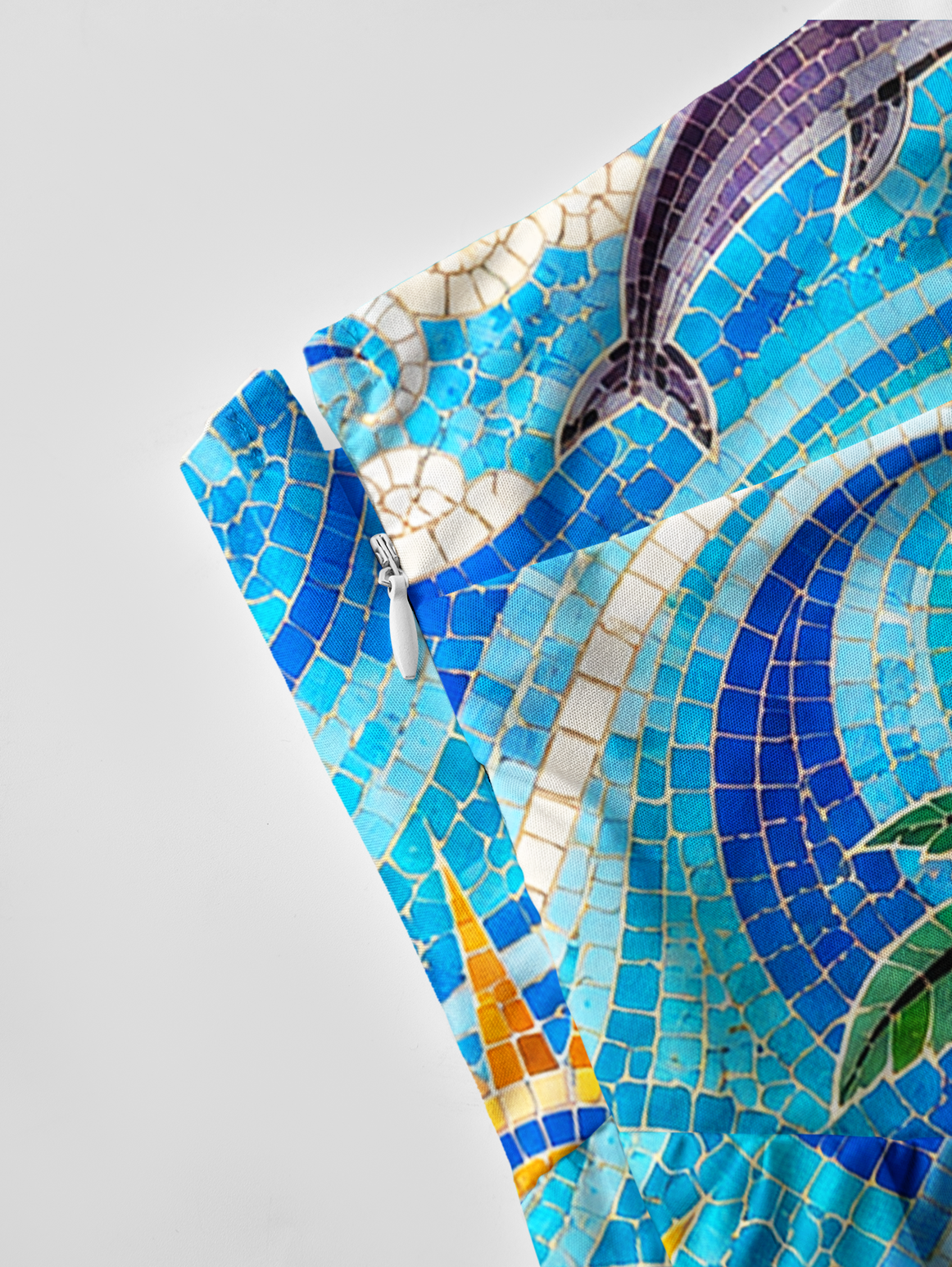 Sunset Mosaic Wave Dolphin Bow Strap Maxi Dress