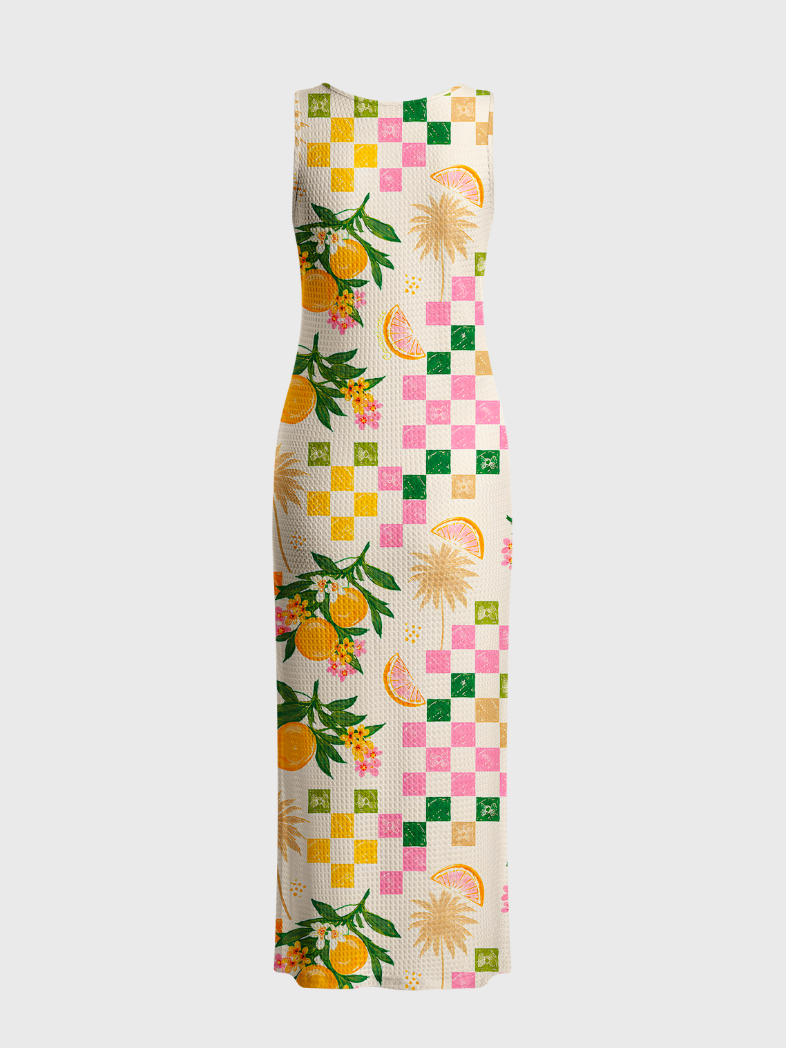 Citrus Breeze Printed Crochet Knit Maxi Dress