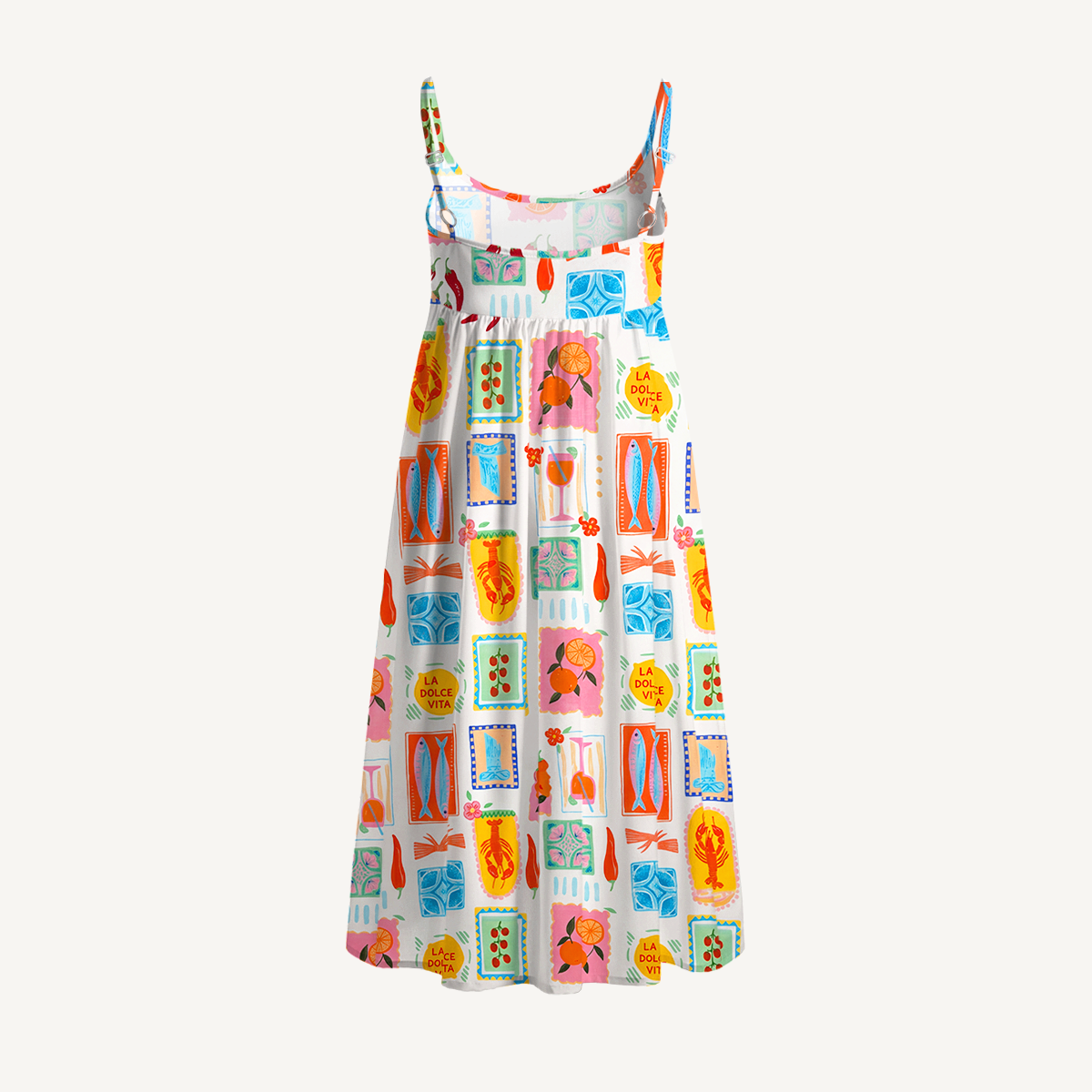 Tropical Stamp Print Patchwork Spaghetti Strap Mini Dress