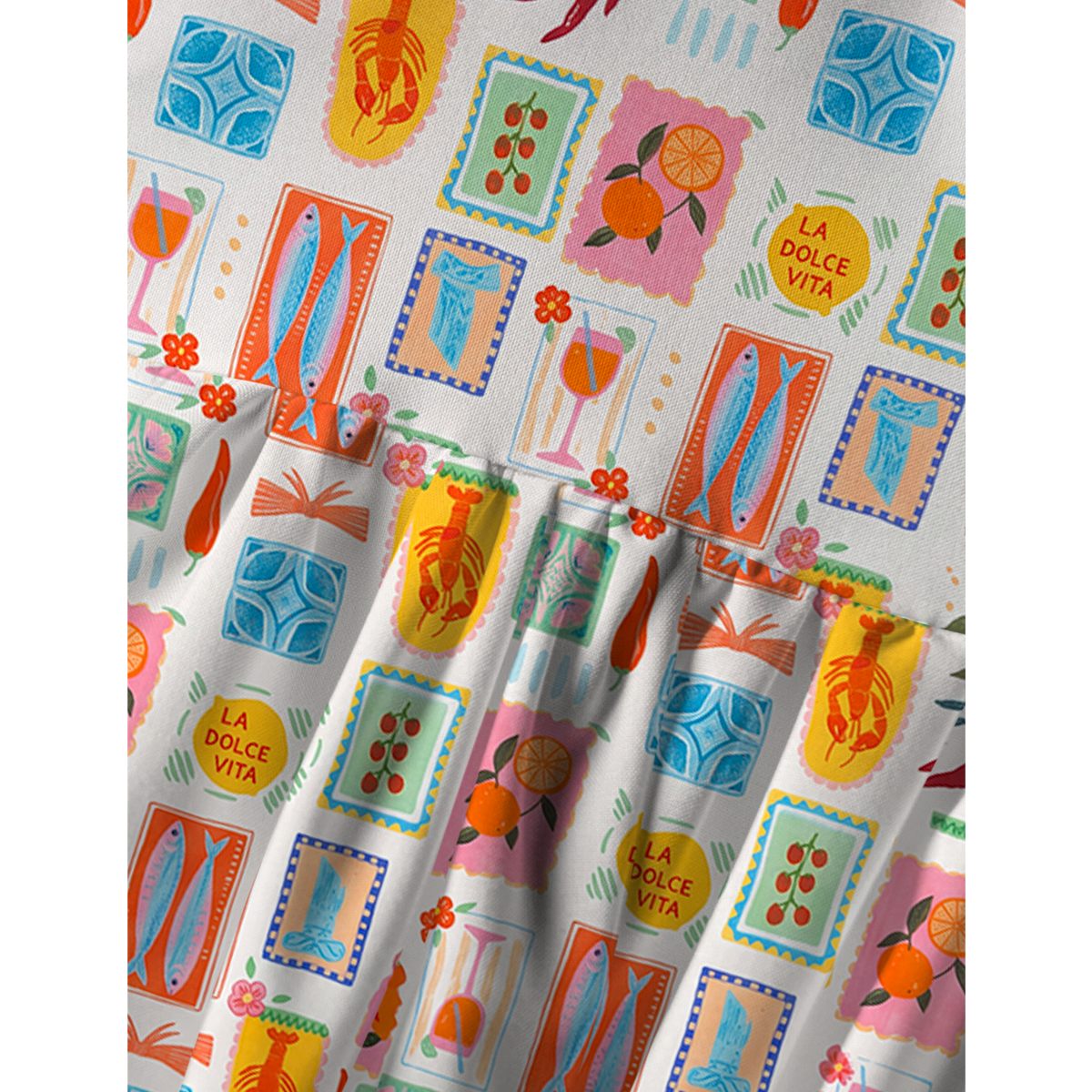Tropical Stamp Print Patchwork Spaghetti Strap Mini Dress