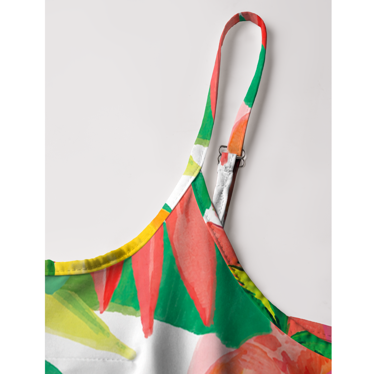 Tropical Floral & Palm Patchwork Spaghetti Strap Mini Dress