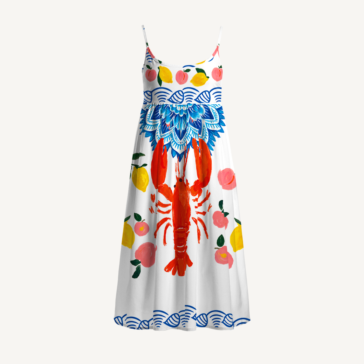 Lobster & Lemon Patchwork Spaghetti Strap Mini Dress