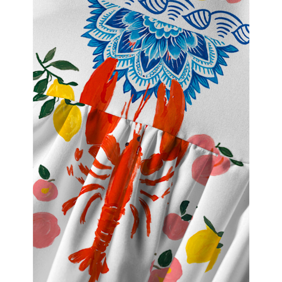 Lobster & Lemon Patchwork Spaghetti Strap Mini Dress