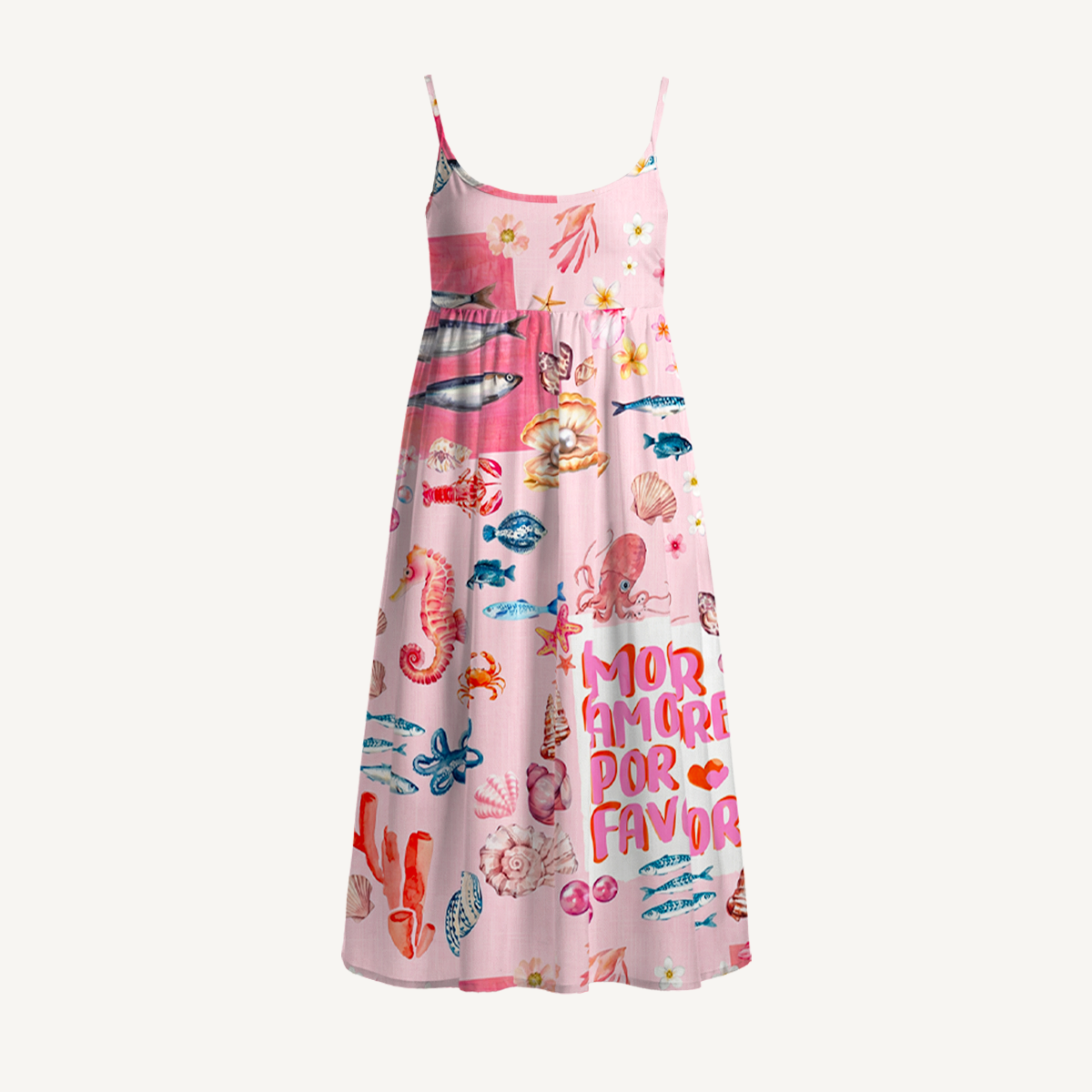 Pink Ocean Life Spaghetti Strap Mini Dress