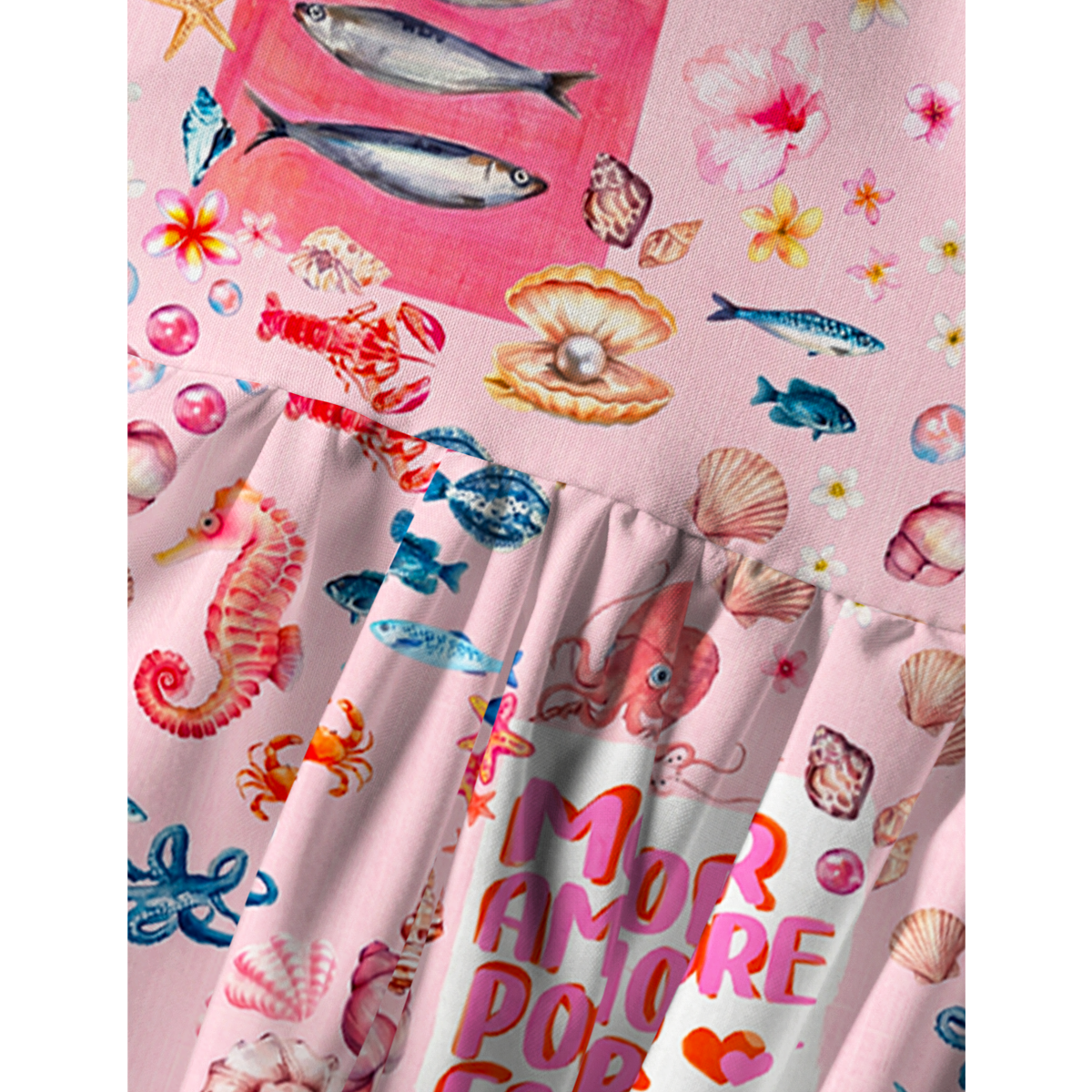 Pink Ocean Life Spaghetti Strap Mini Dress
