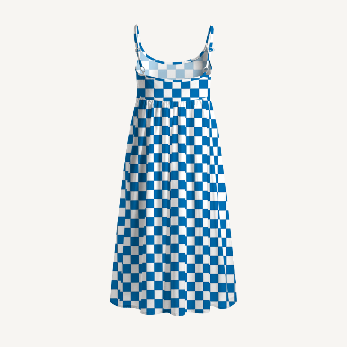 Blue Check Lemon Spaghetti Strap Mini Dress