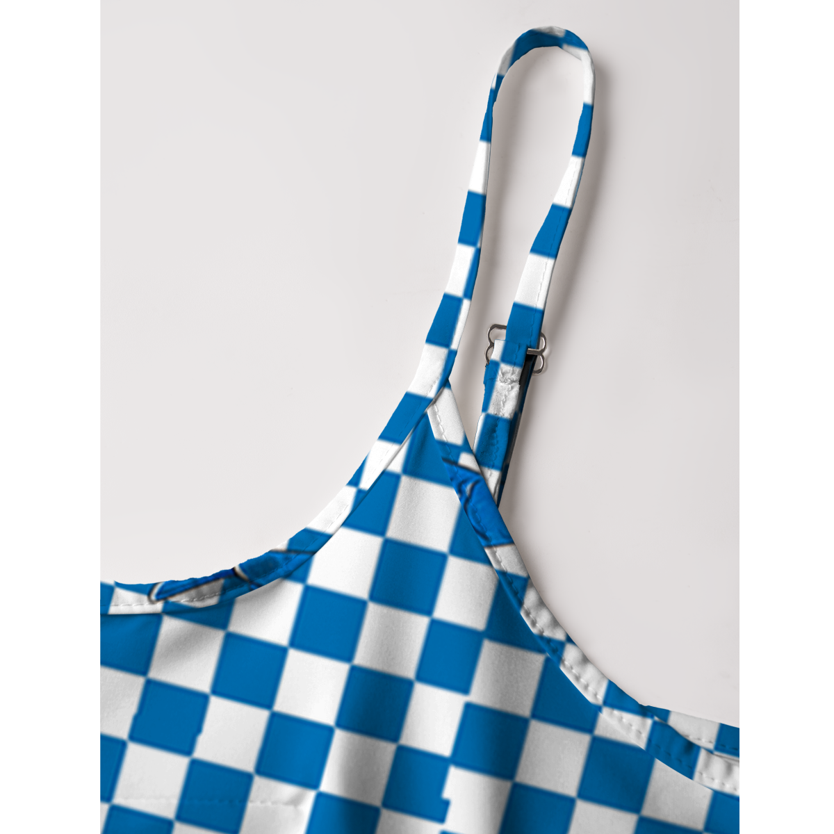Blue Check Lemon Spaghetti Strap Mini Dress