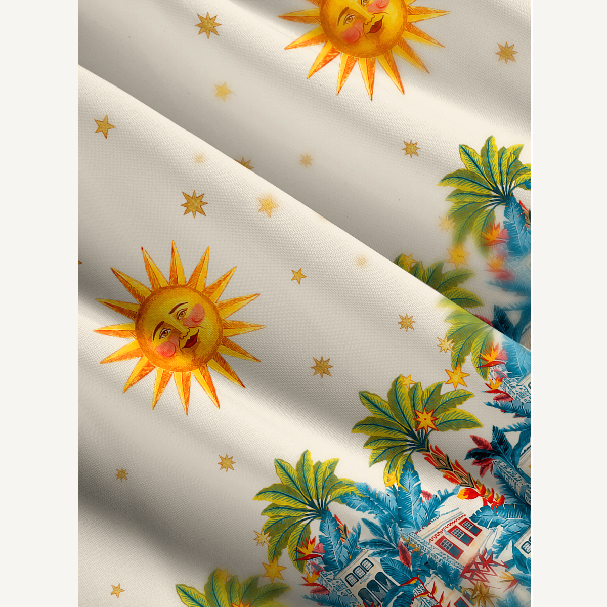 Retro Sun & Palm Wide Straps Maxi Dress With Pockets