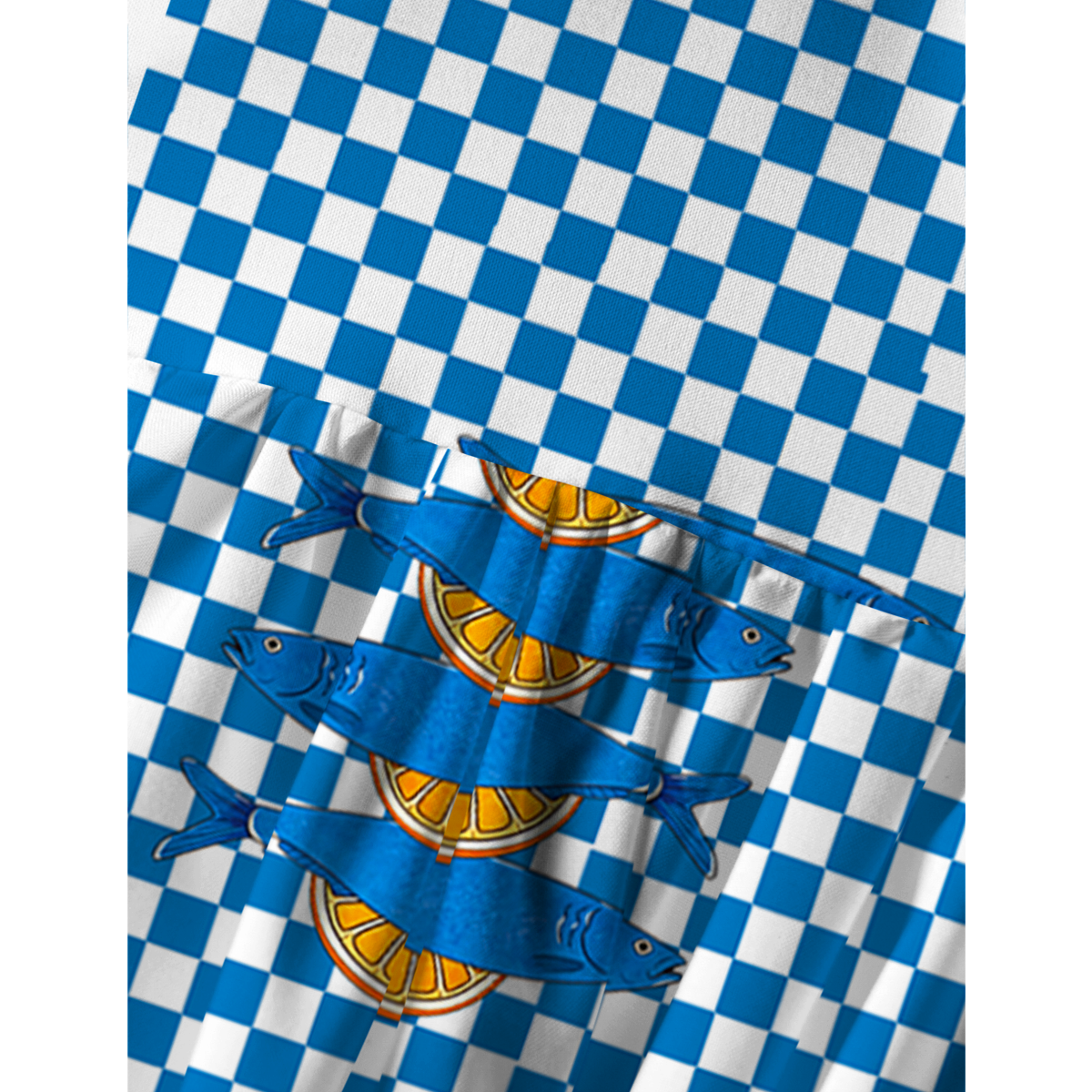 Blue Check Lemon Spaghetti Strap Mini Dress