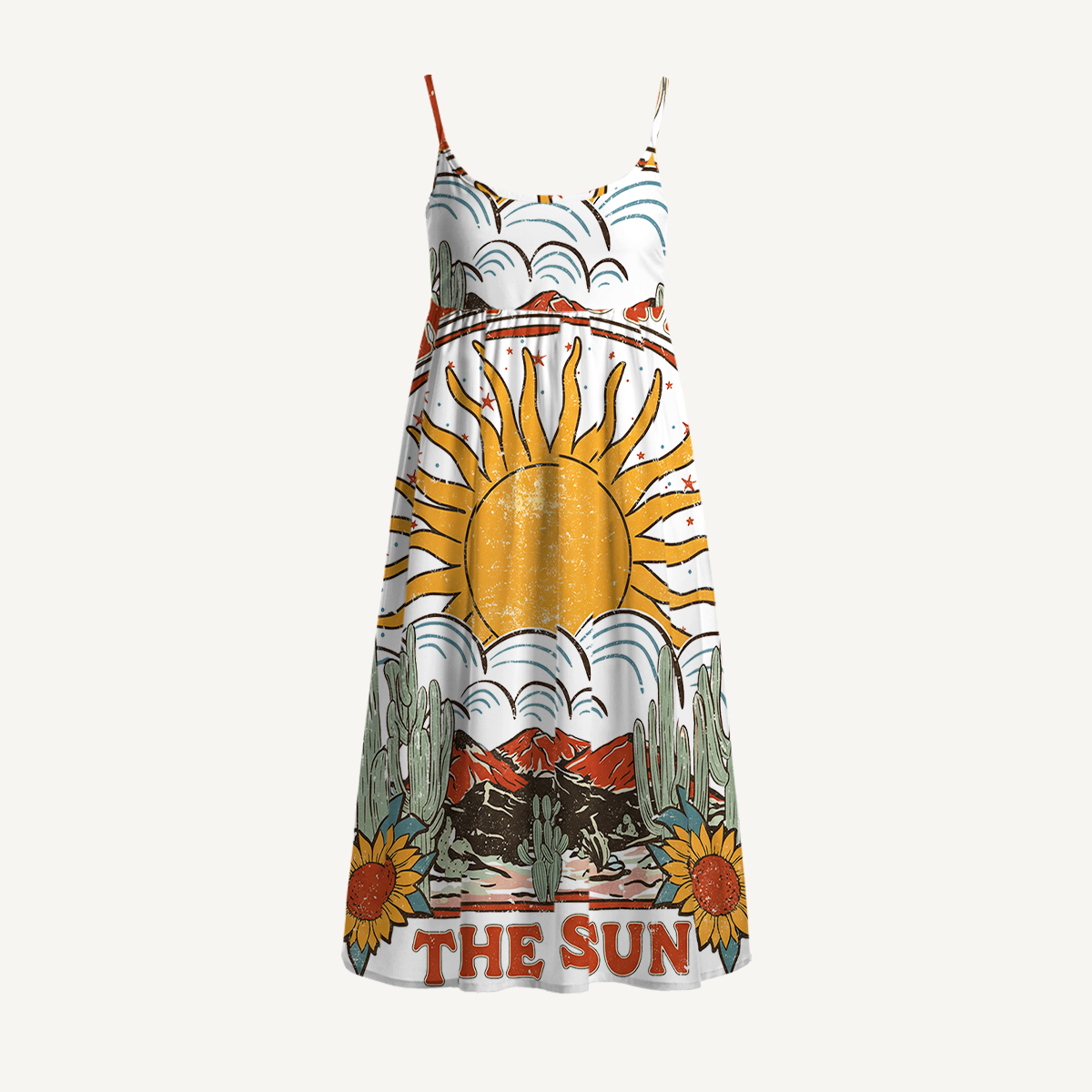 Western Sun & Cact Spaghetti Strap Mini Dress