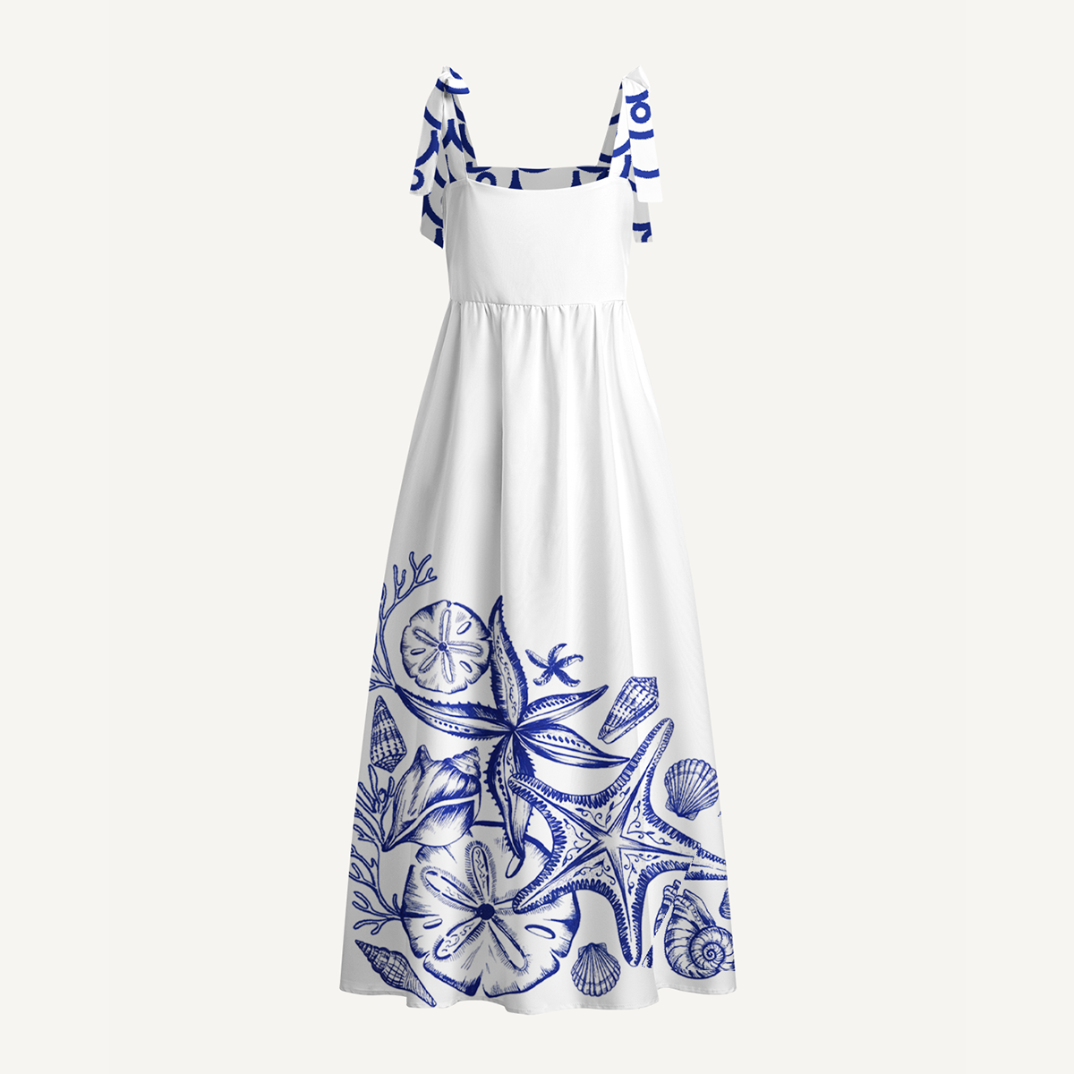 Coastal Nautical Starfish Bow Strap Maxi Dress