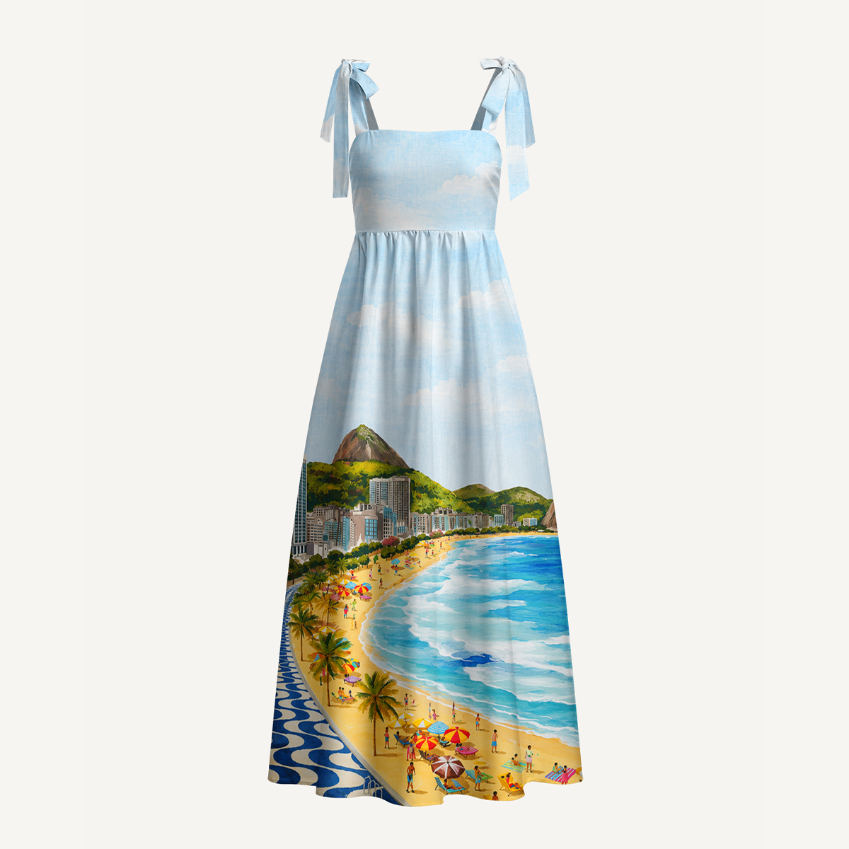 Rio Beach Scene Bow Strap Maxi Dress