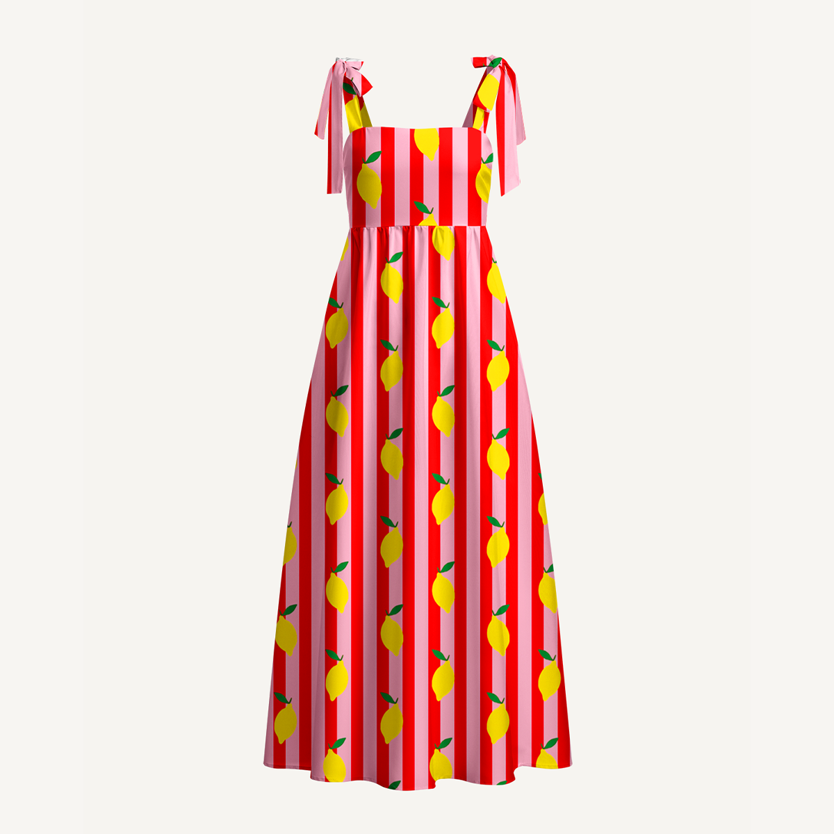 Citrus Stripe Lemon Bow Strap Maxi Dress