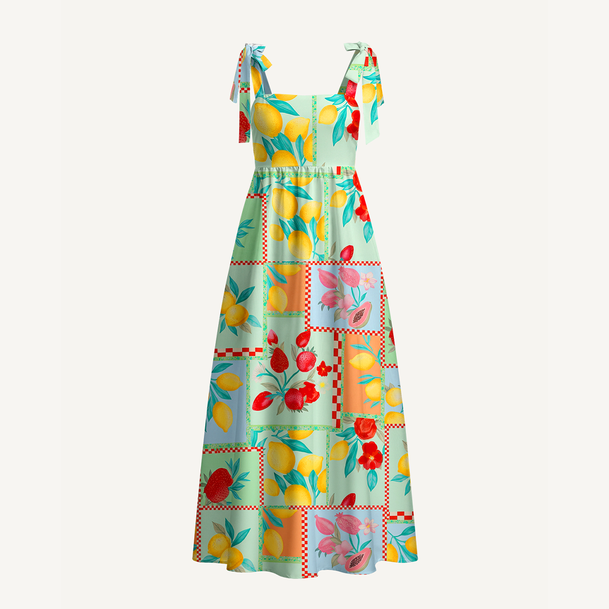 Fruit Party Vacation Bow Strap Maxi Dress