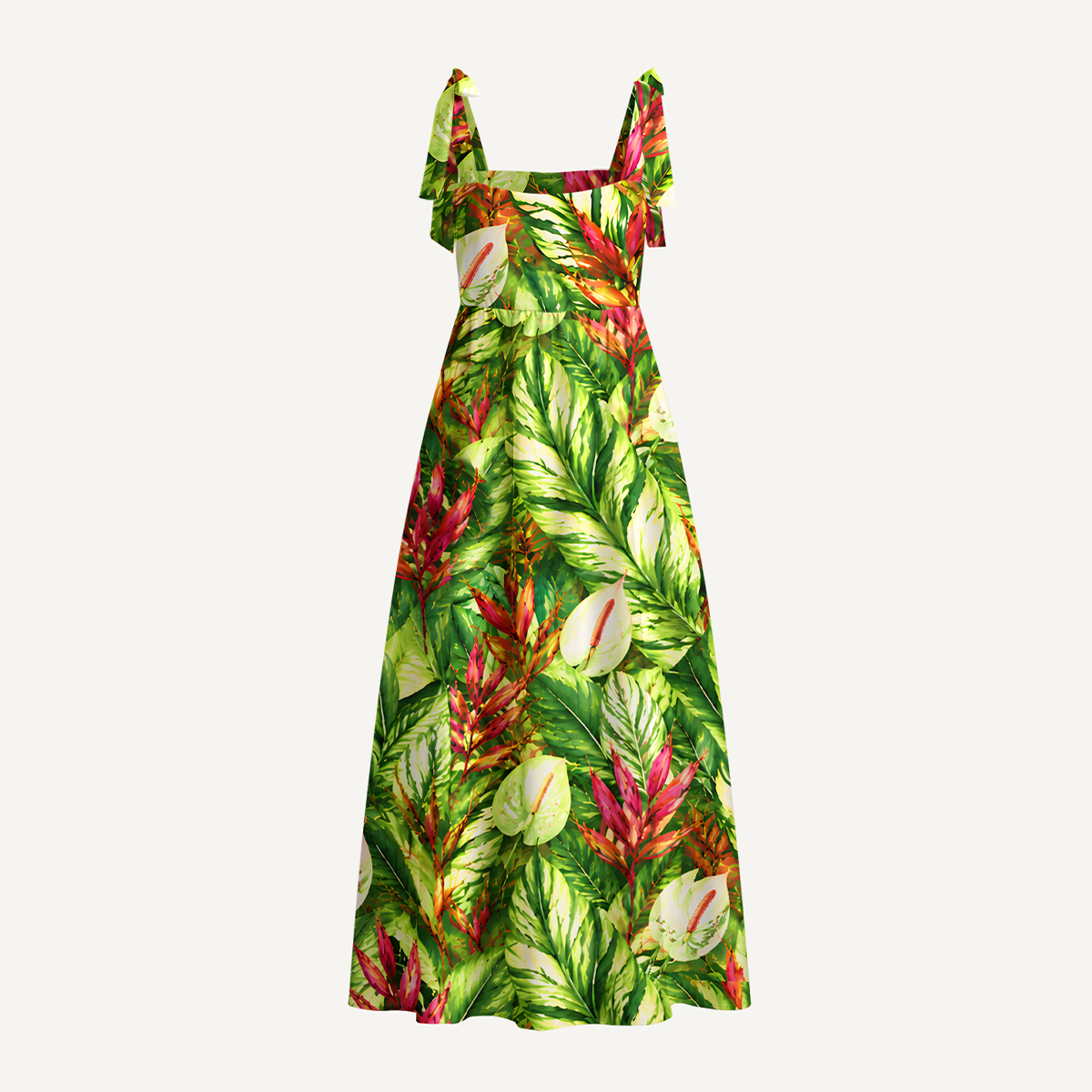 Tropical Flowers Bow Strap Maxi Dress