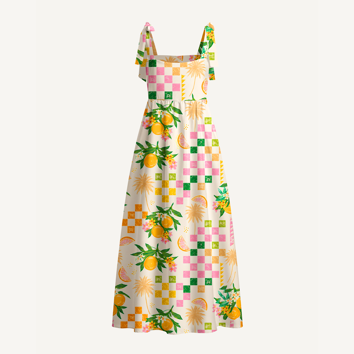 Citrus Breeze Bow Strap Maxi Dress