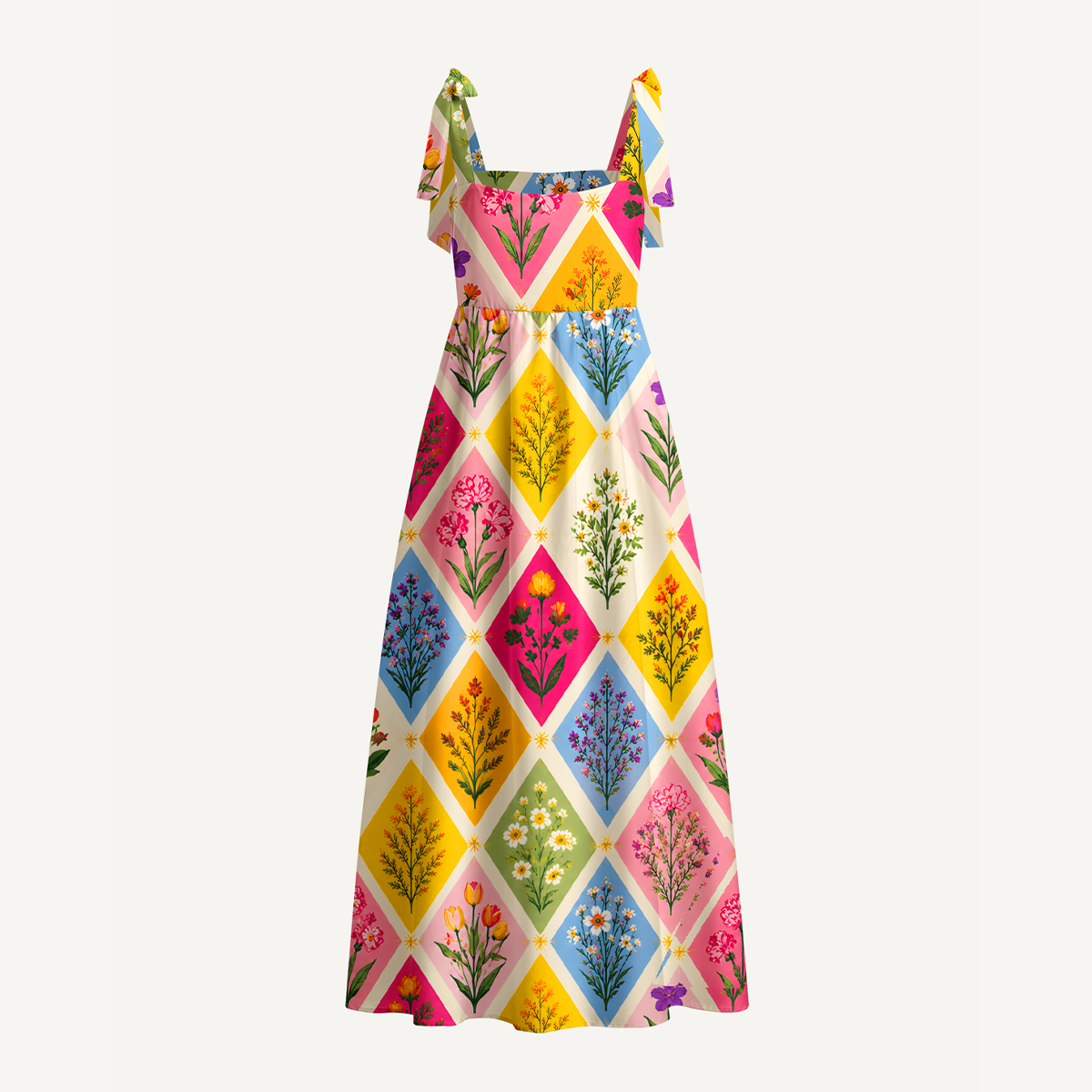 Petal Patchwork Bow Strap Maxi Dress