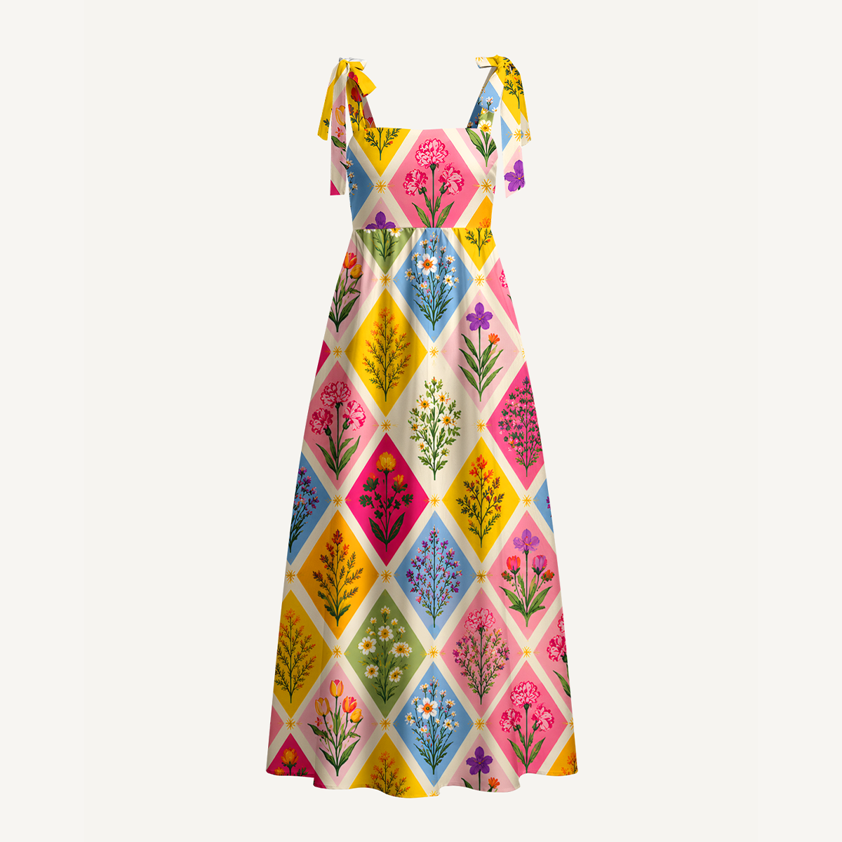 Petal Patchwork Bow Strap Maxi Dress