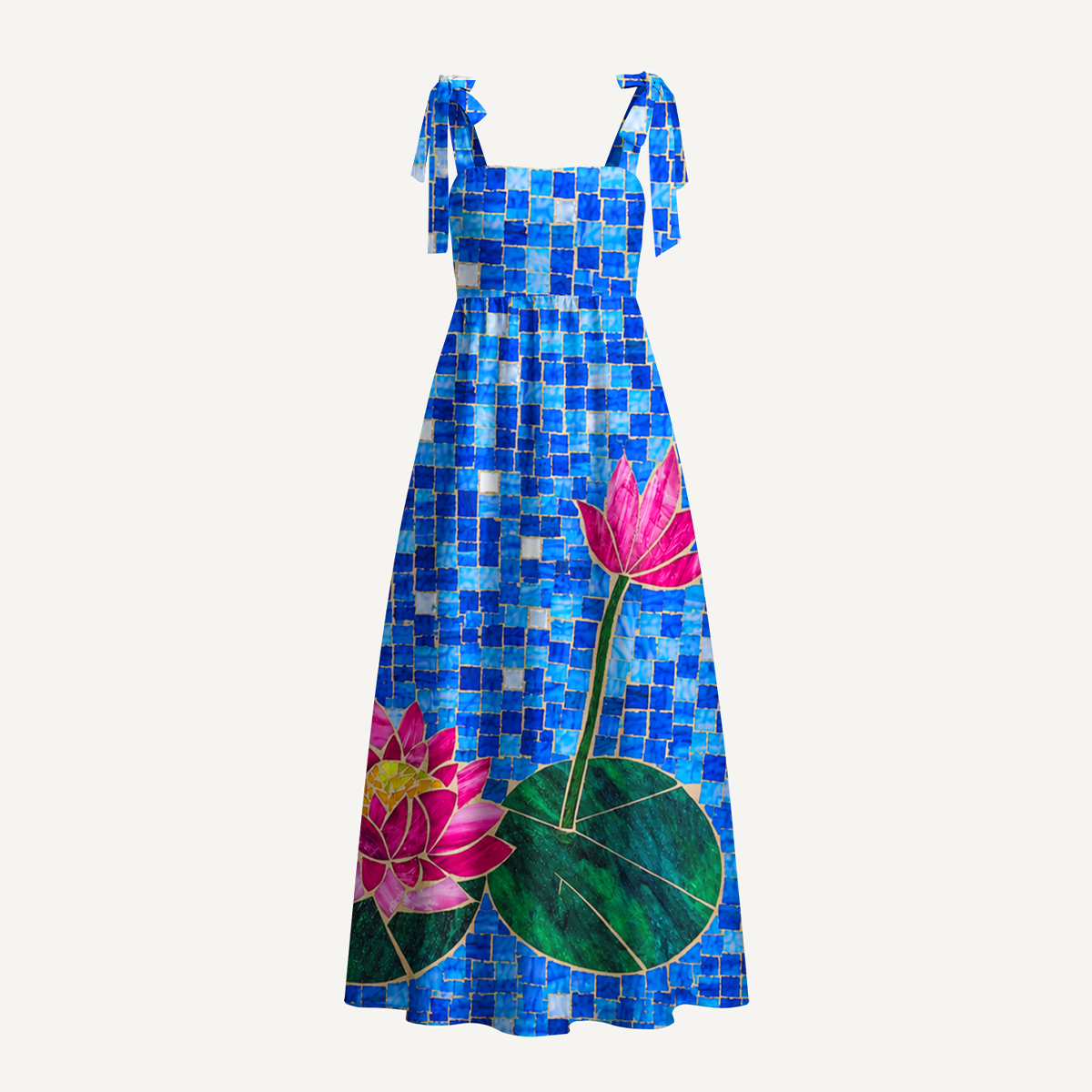 Mosaic Glass Lotus Bow Strap Maxi Dress