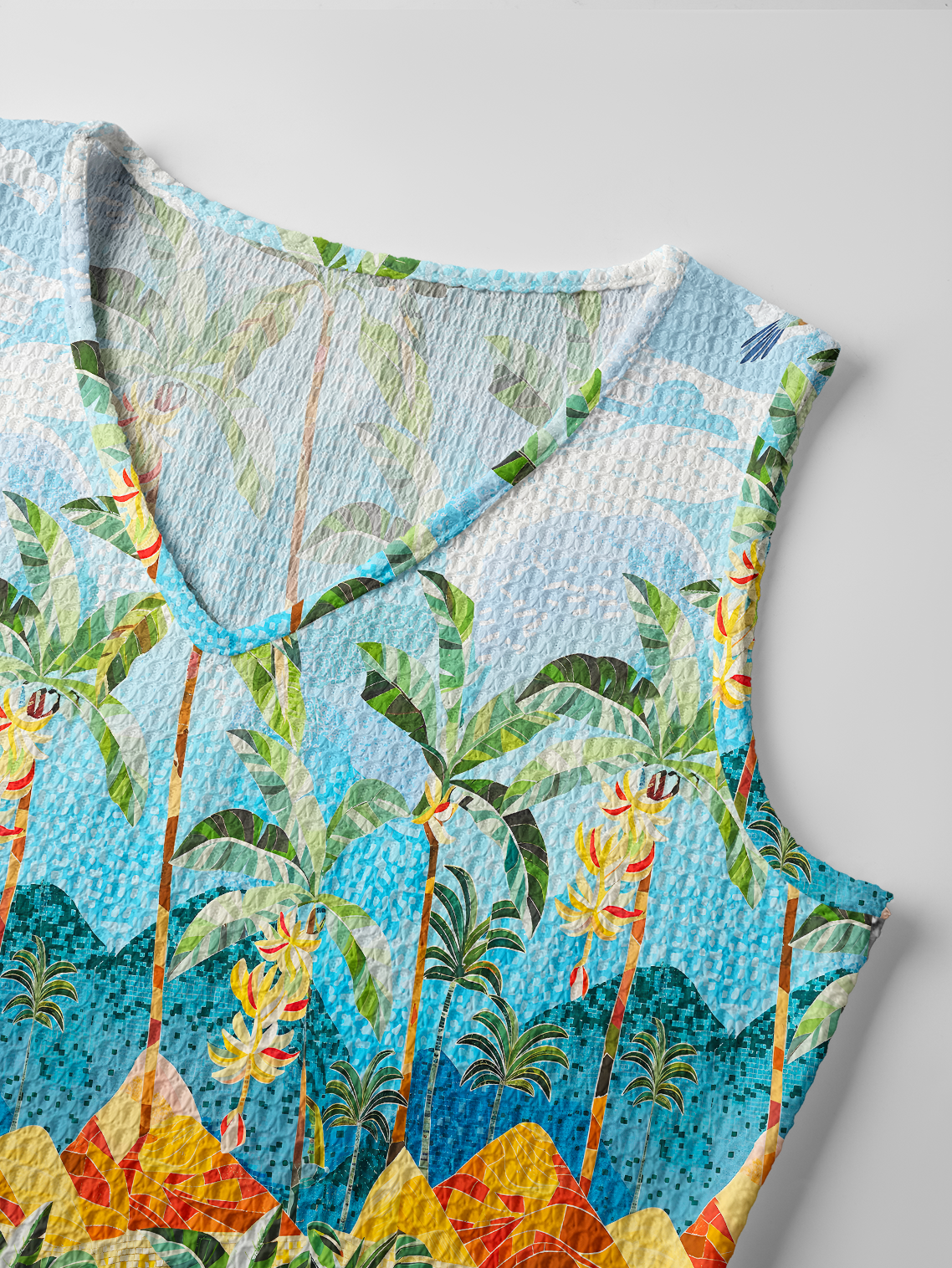 Rainforest Palm Tree Printed Crochet Knit Maxi Dress