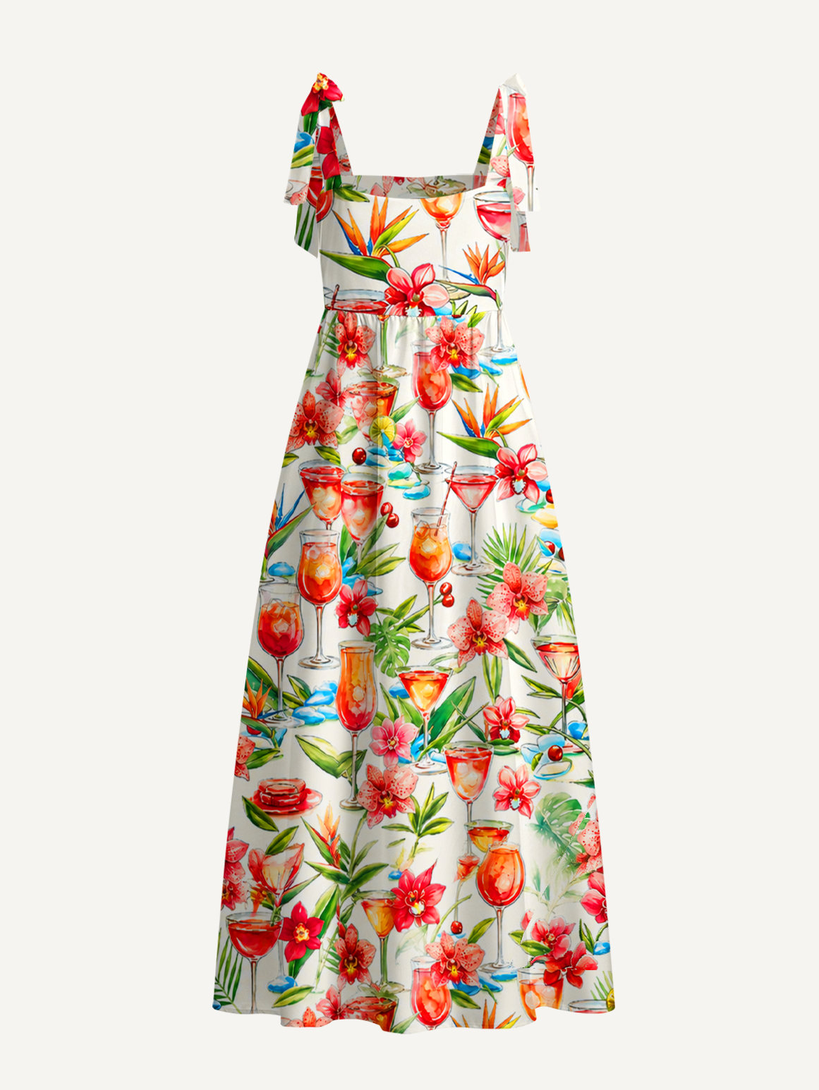 Tropical Cocktail Party Bow Strap Maxi Dress