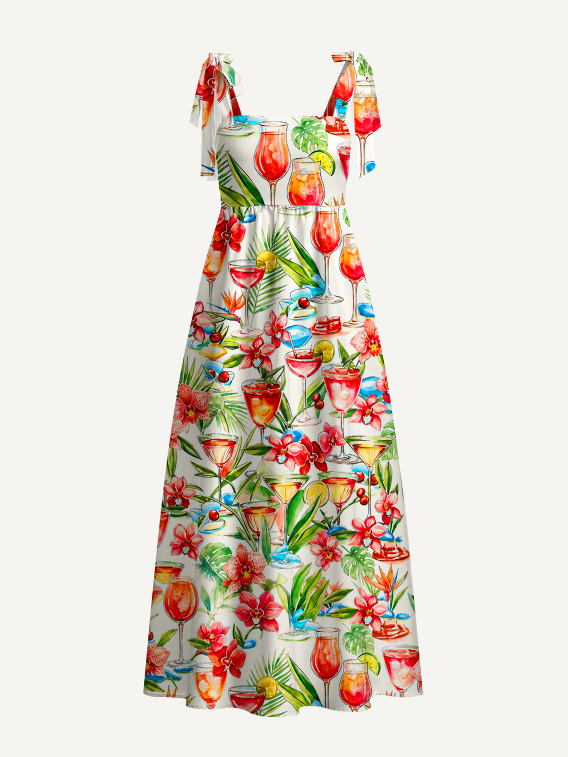 Tropical Cocktail Party Bow Strap Maxi Dress