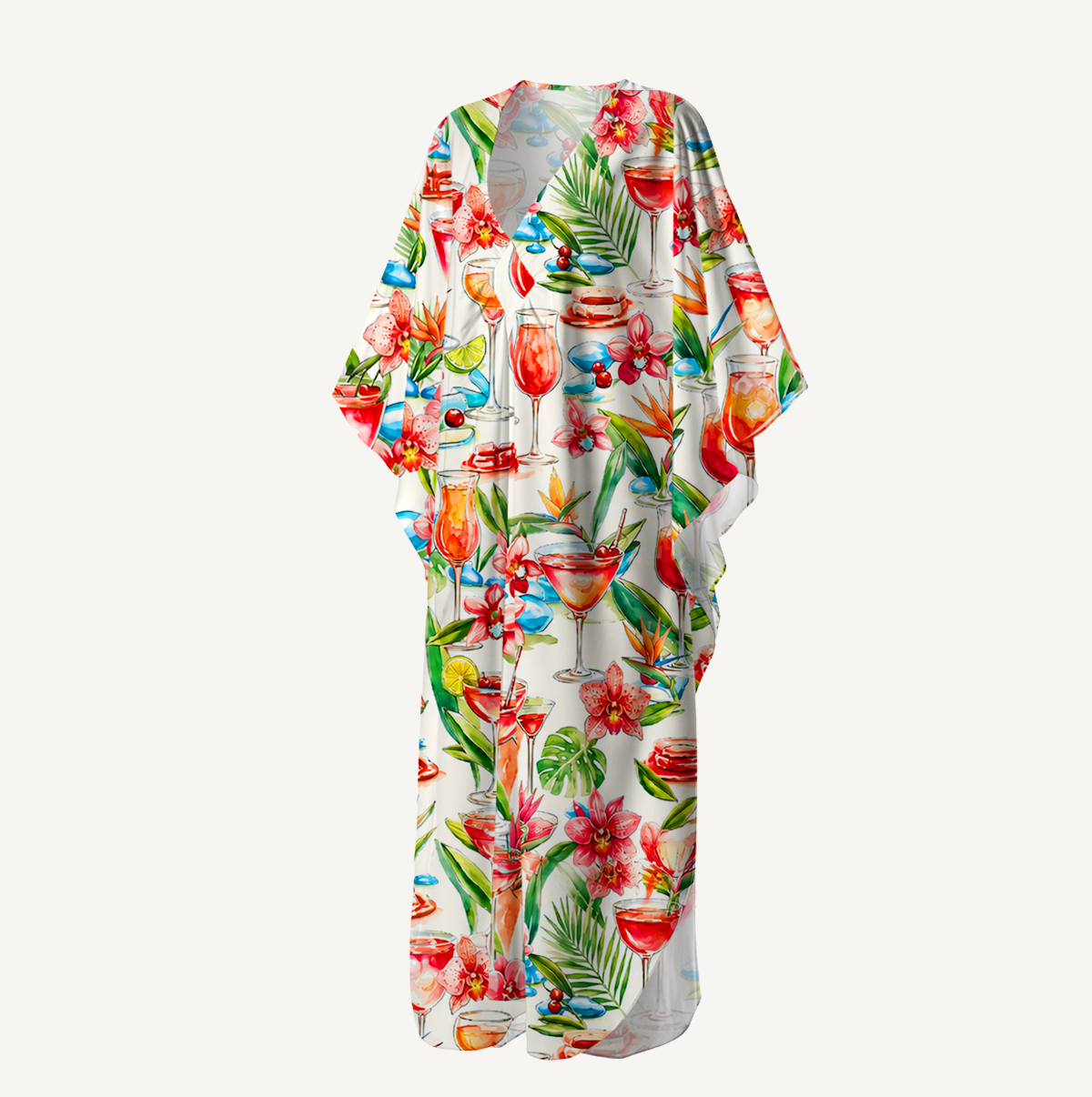 Tropical Cocktail Party Kimono Sleeve Kaftan Dress