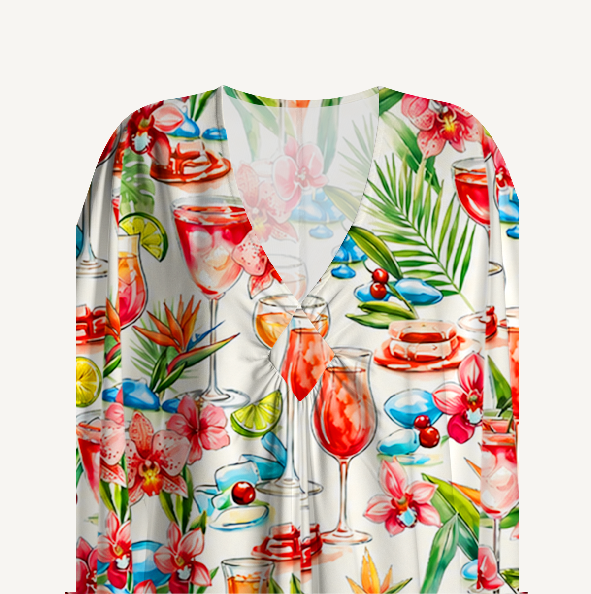 Tropical Cocktail Party Kimono Sleeve Kaftan Dress