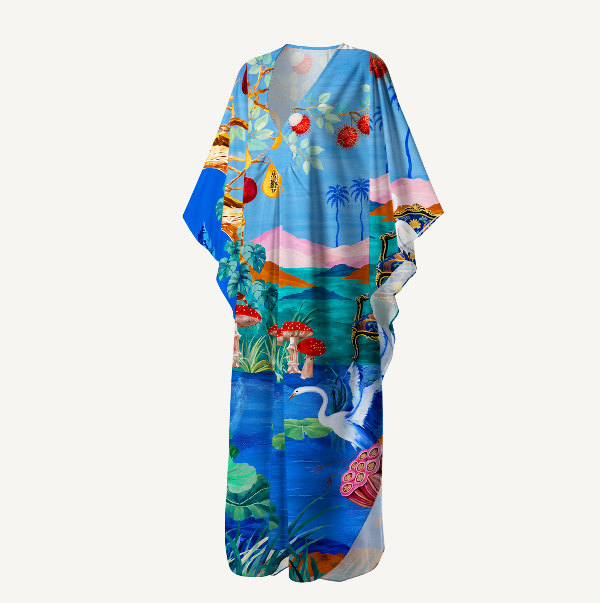 Dreamy Tropical Wonderland Kimono Sleeve Kaftan Dress