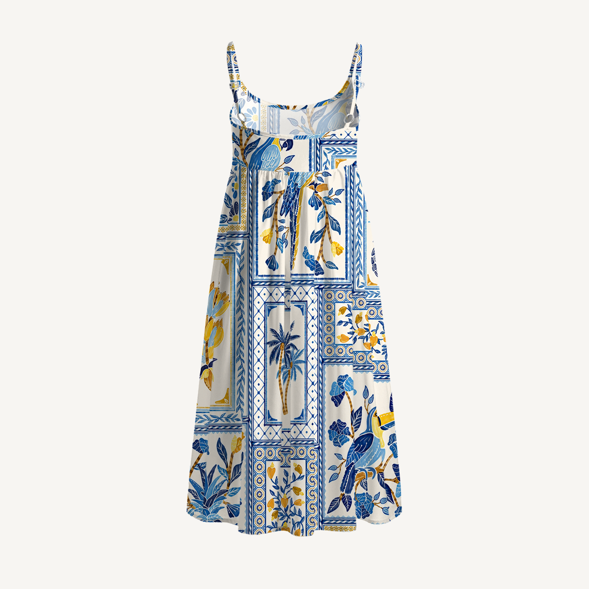 Blue Tropical Tile Spaghetti Strap Mini Dress