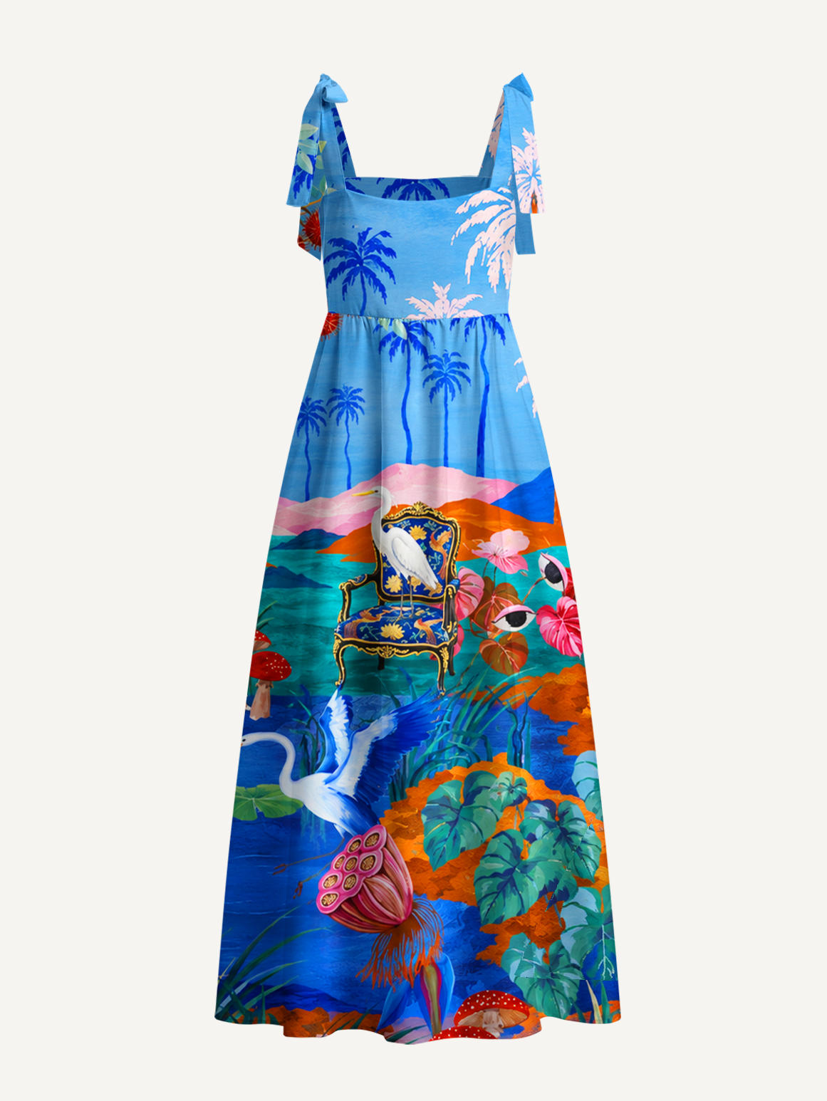 Dreamy Tropical Wonderland Bow Strap Maxi Dress
