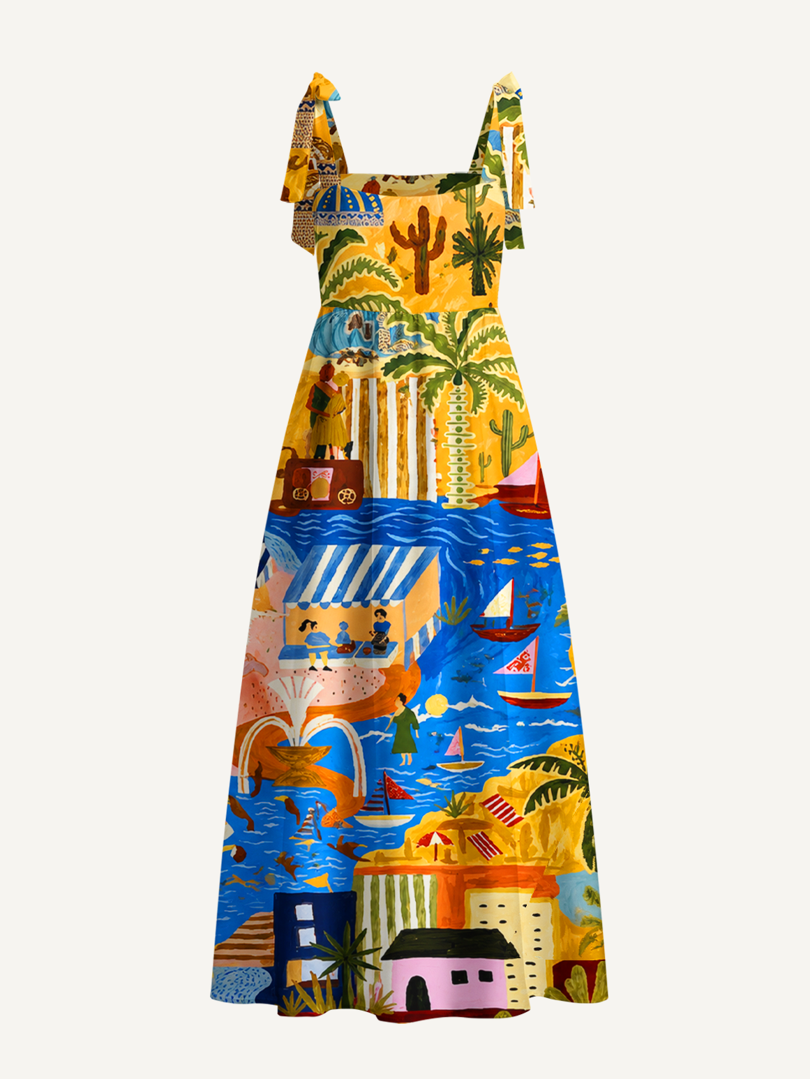 Desert Oasis Town Map Bow Strap Maxi Dress