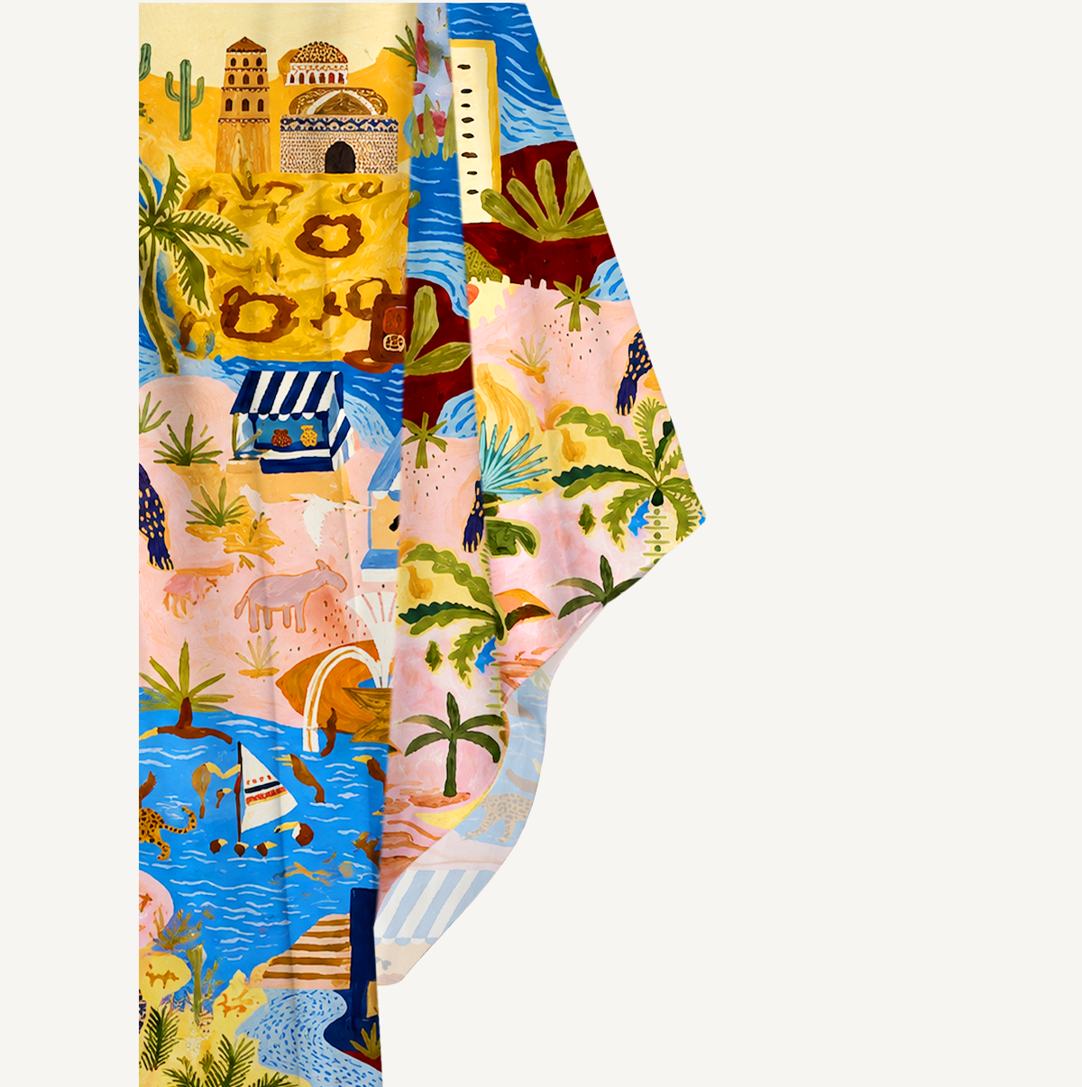 Desert Oasis Town Map Kimono Sleeve Kaftan Dress