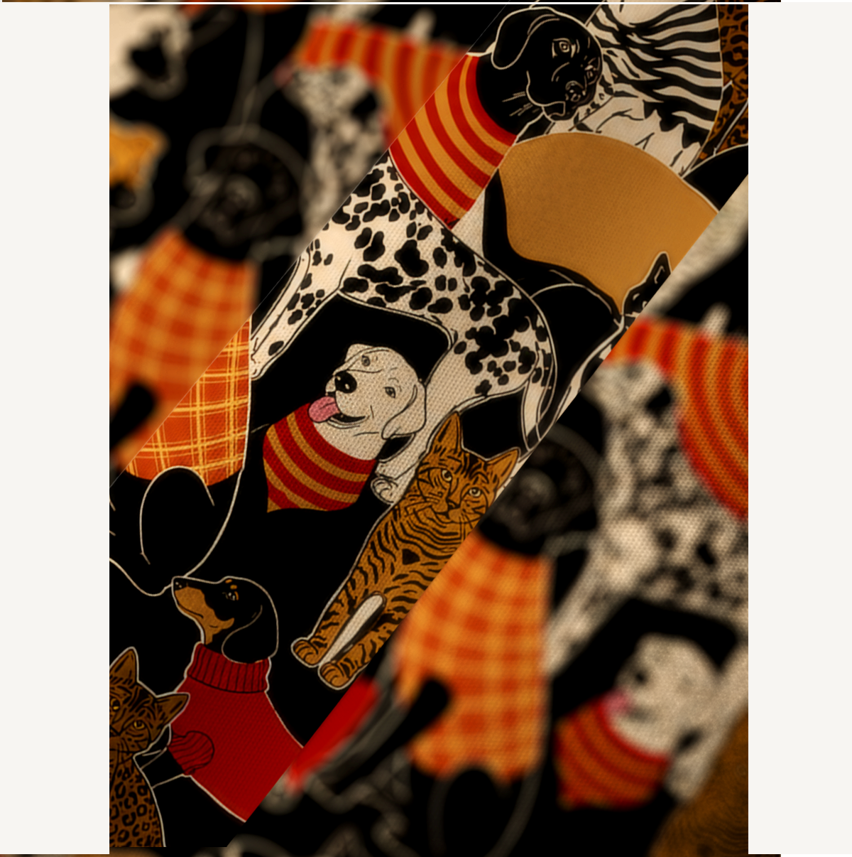 Patterned Cats & Dogs Kimono Sleeve Kaftan Dress