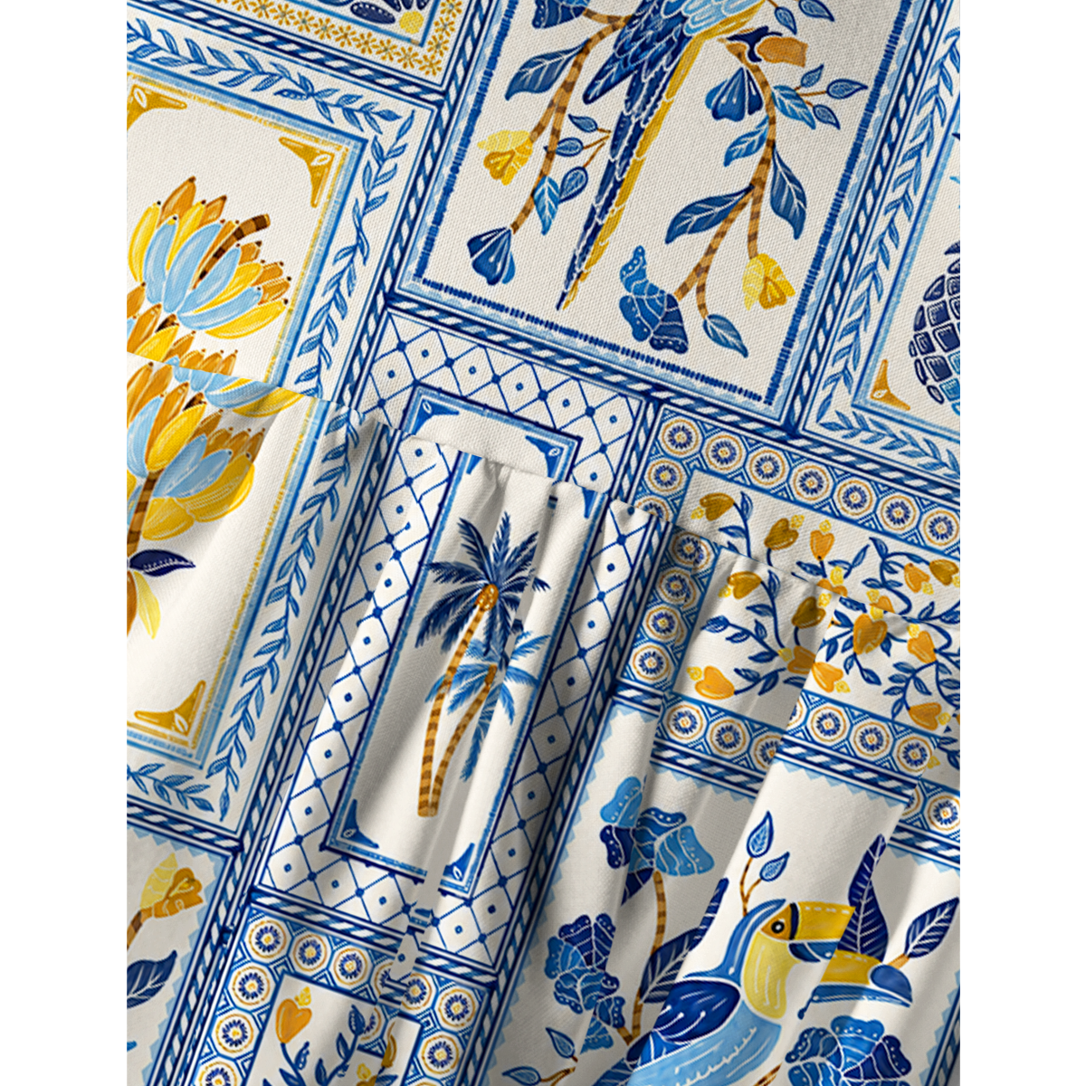 Blue Tropical Tile Spaghetti Strap Mini Dress