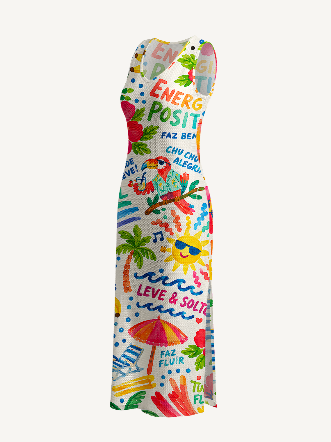 Rainbow Escape Printed Crochet Knit Midi Dress