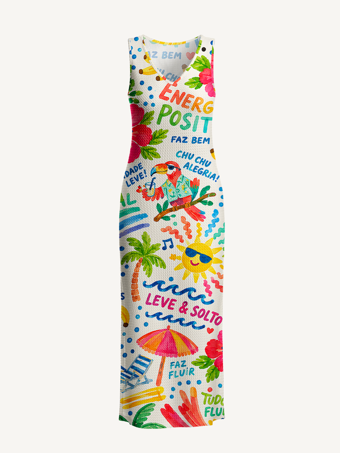 Rainbow Escape Printed Crochet Knit Midi Dress