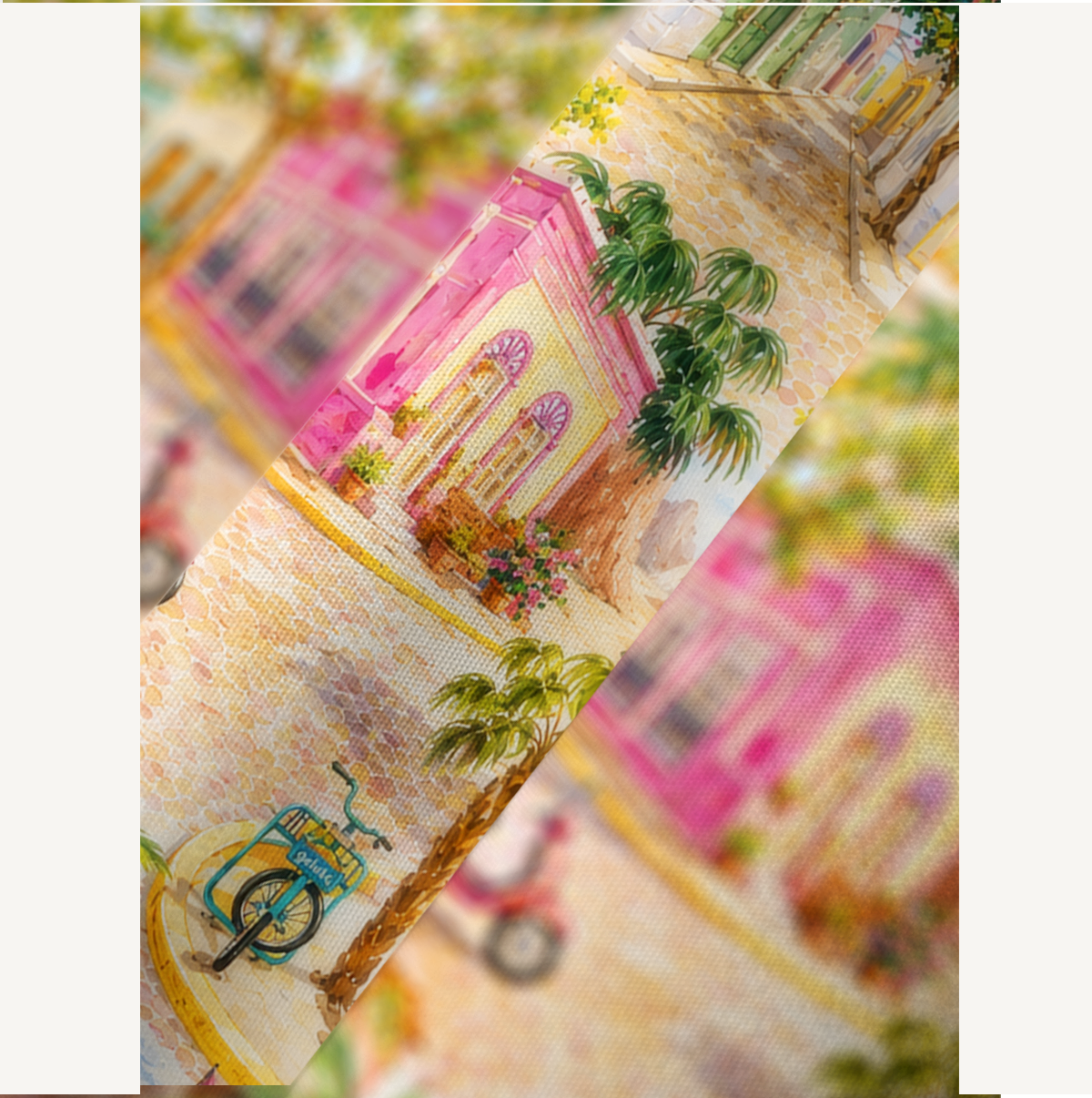 Colorful Coastal Town Street Kimono Sleeve Kaftan Dress
