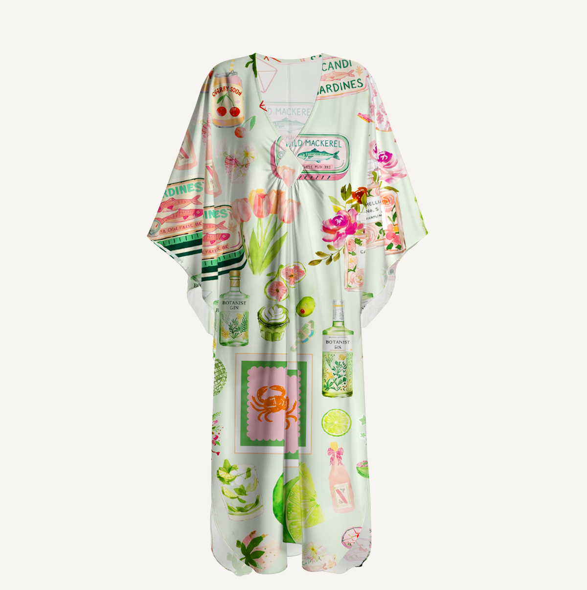 Scandi Summer Picnic Kimono Sleeve Kaftan Dress