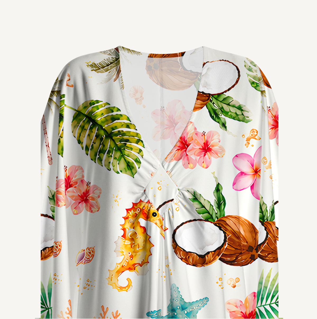 Tropical Coconut Shore Kimono Sleeve Kaftan Dress
