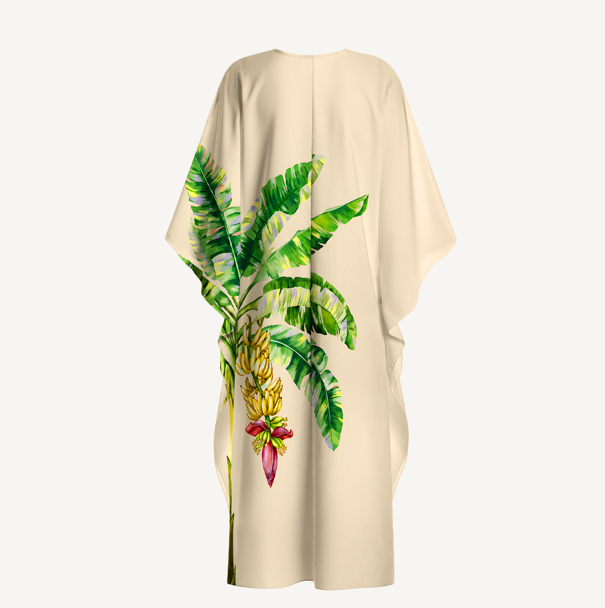 Golden Banana Palm Kimono Sleeve Kaftan Dress