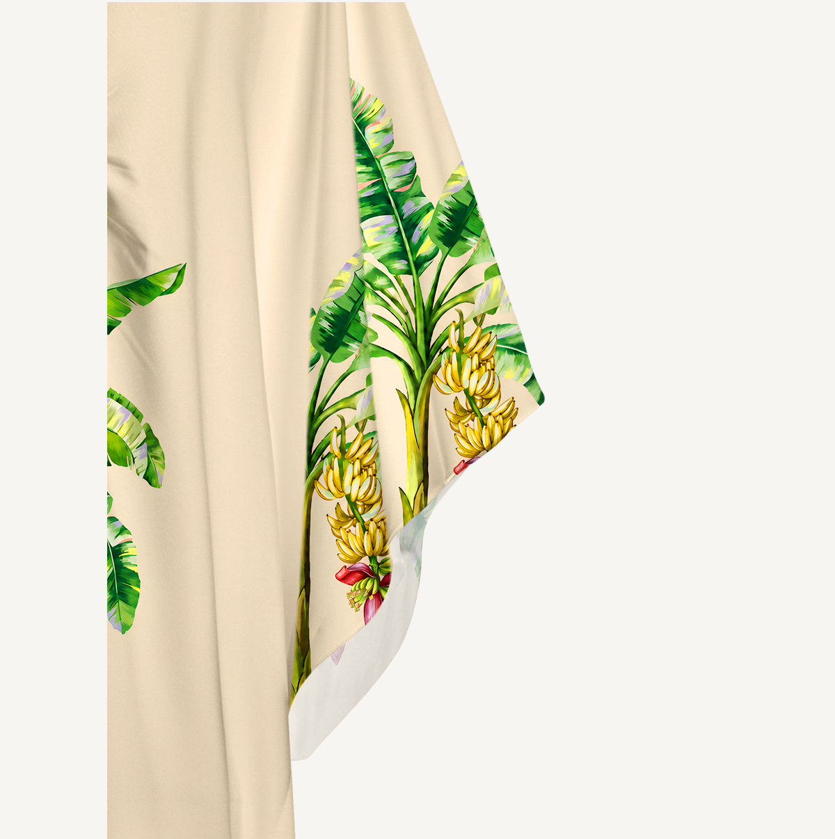 Golden Banana Palm Kimono Sleeve Kaftan Dress