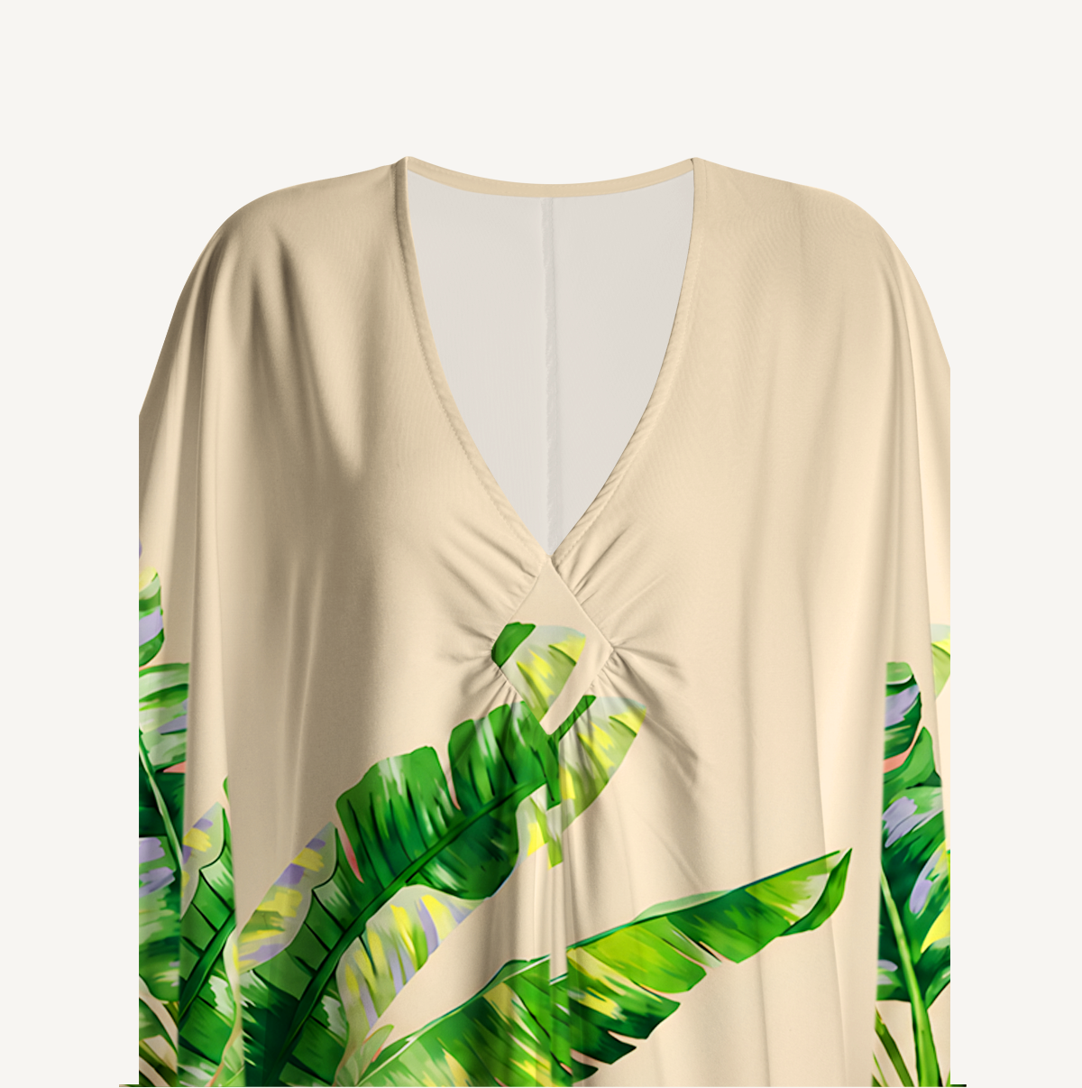 Golden Banana Palm Kimono Sleeve Kaftan Dress