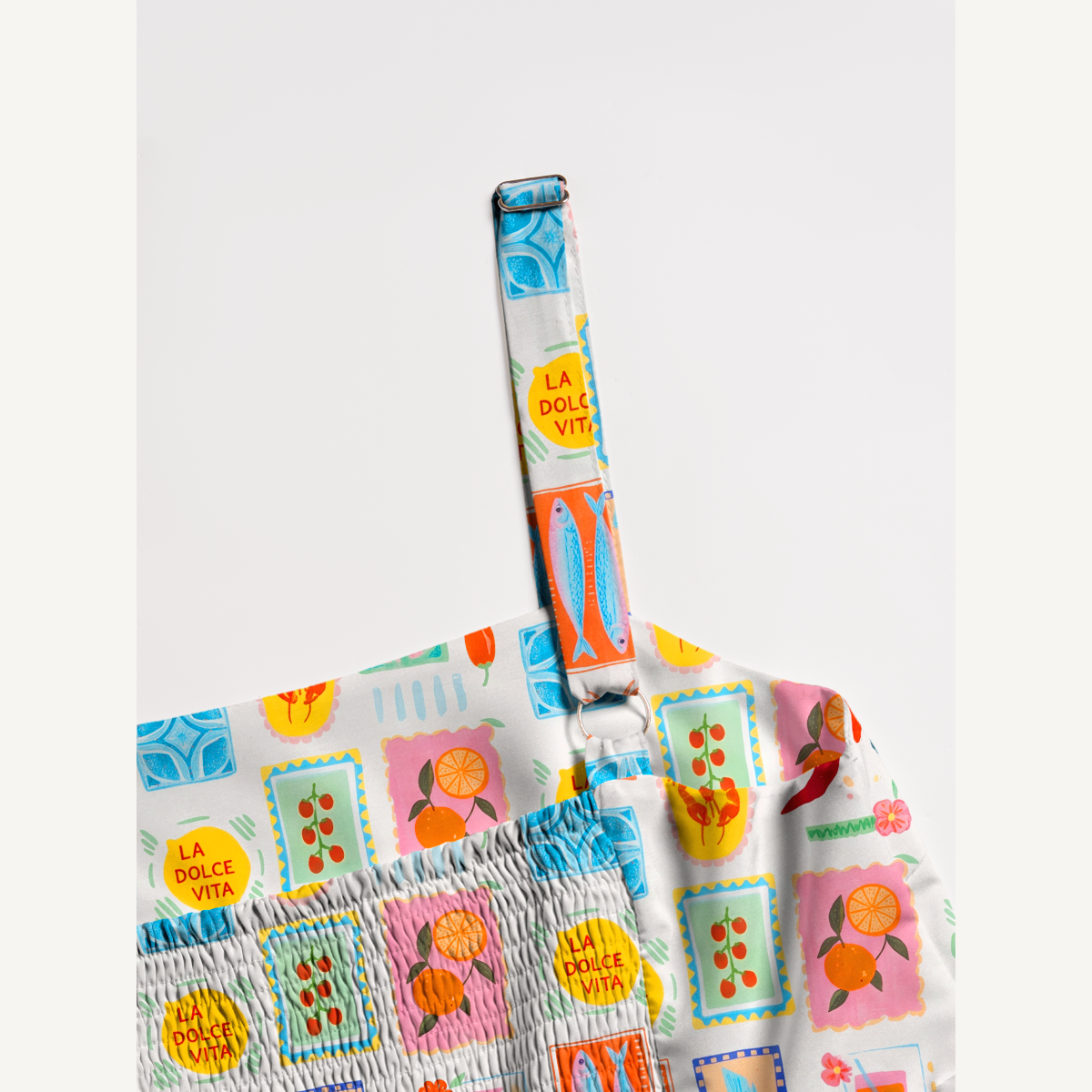 Tropical Stamp Print Wide Straps Maxi Dress With Pockets