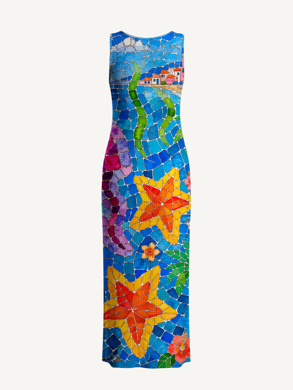 Under the Sea Printed Crochet Knit Midi Dress