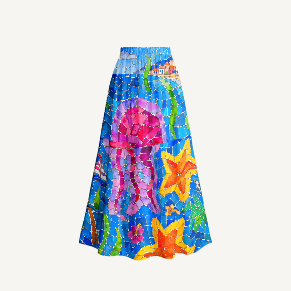 Under the Sea Ruffled V Neck One Piece Swimsuit and Matching Midi Skirt Set