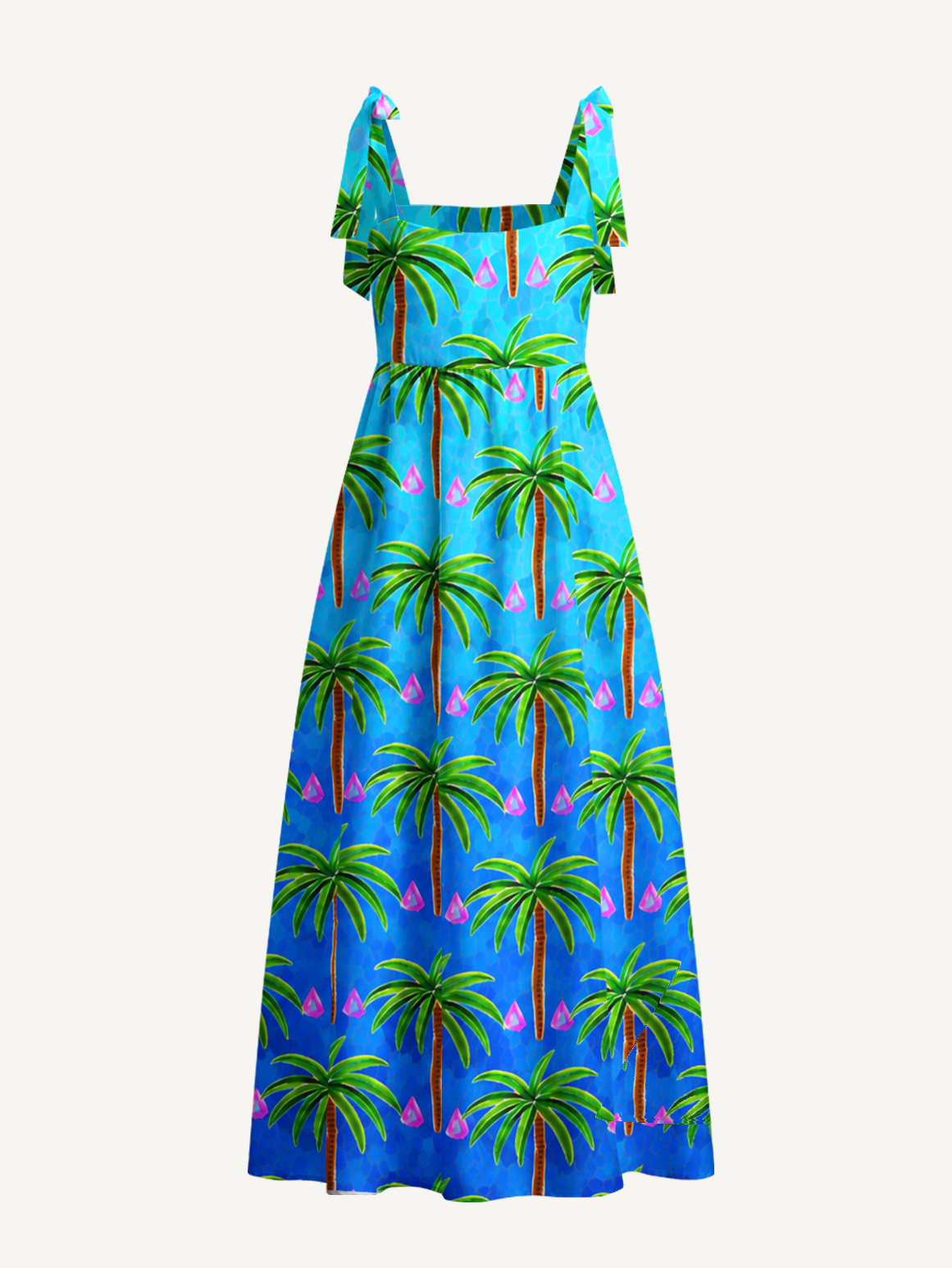 Mosaic Palm Tree Bow Strap Maxi Dress