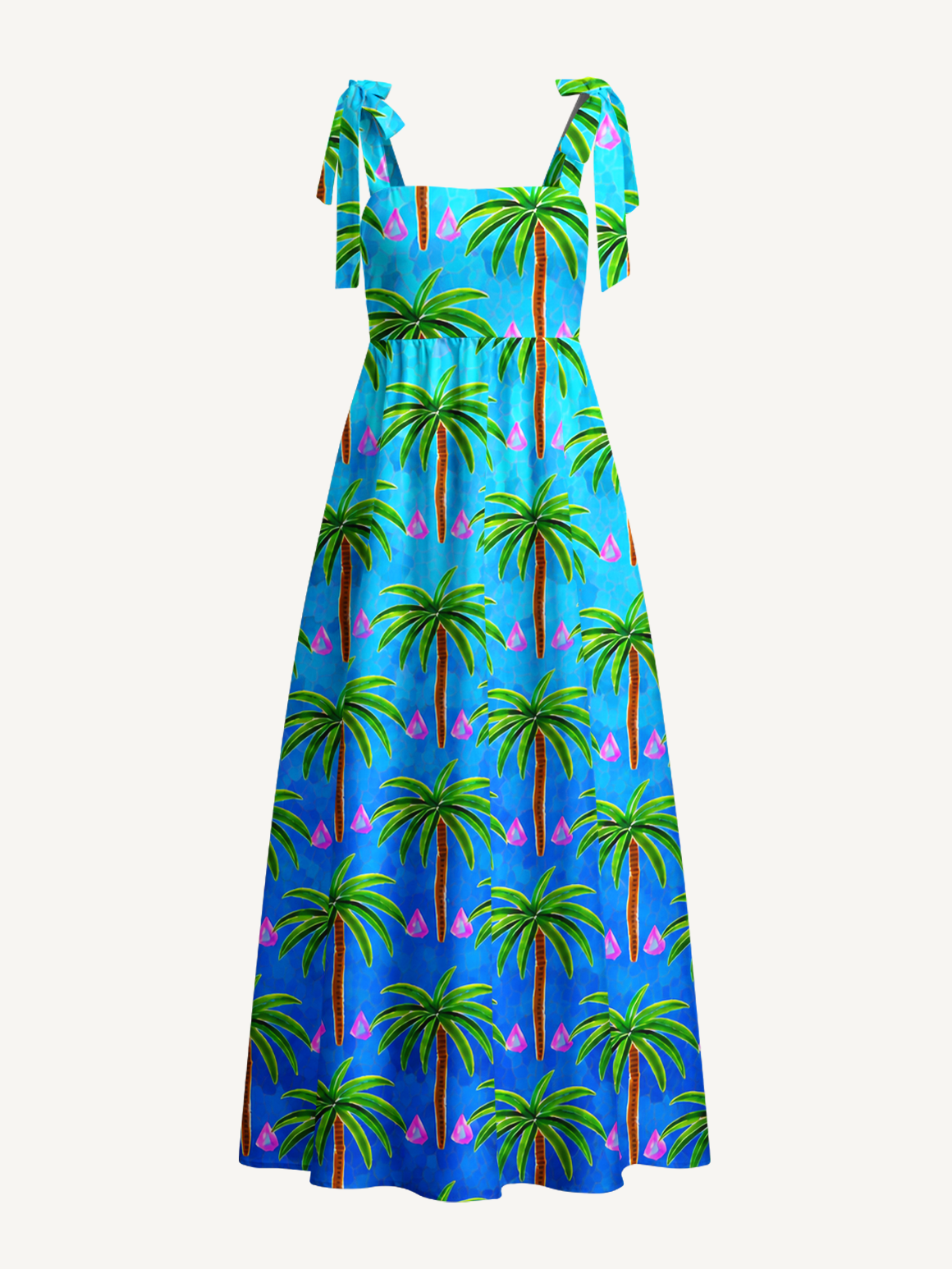 Mosaic Palm Tree Bow Strap Maxi Dress