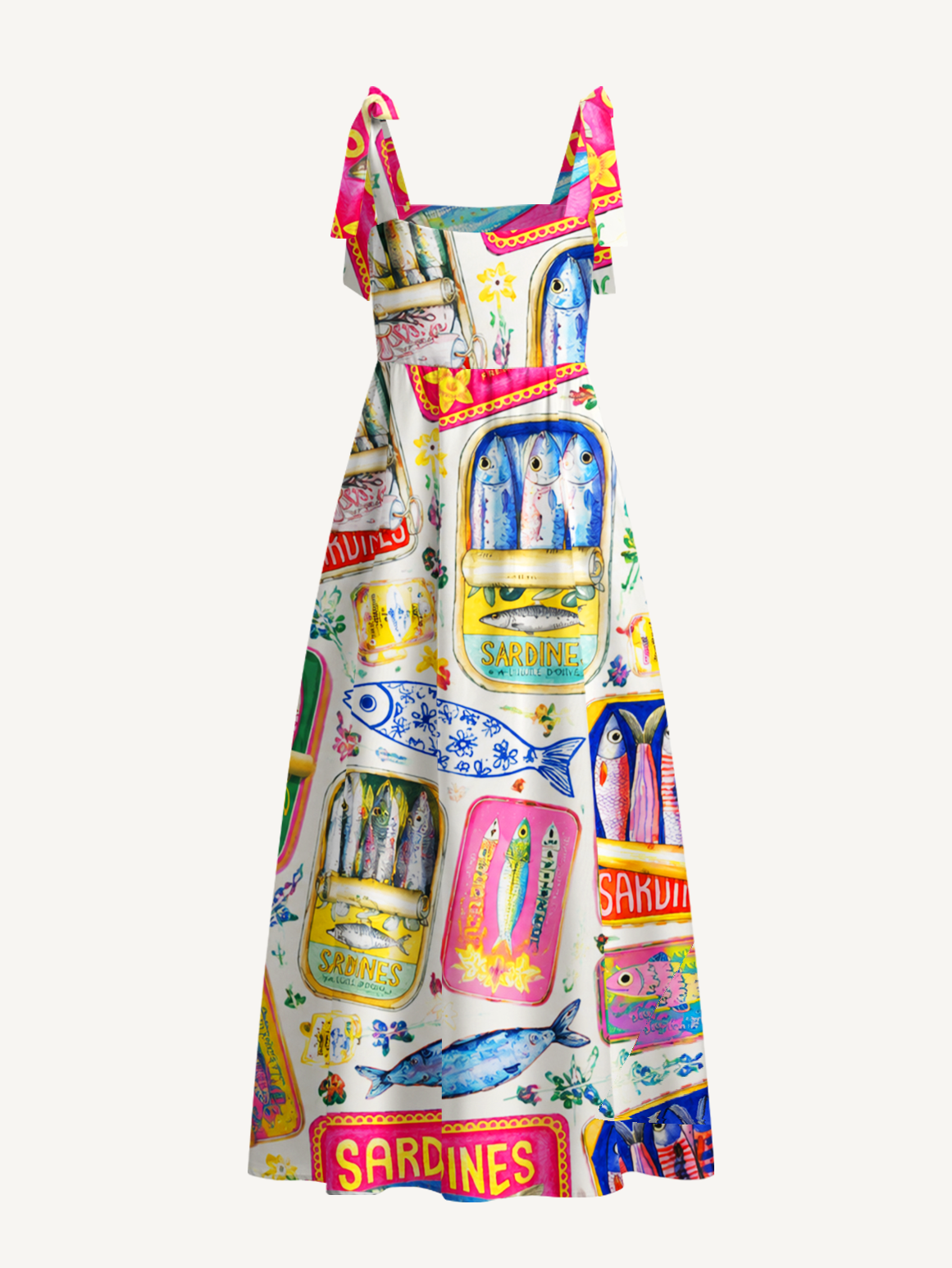 Sardines Stamp Bow Strap Maxi Dress